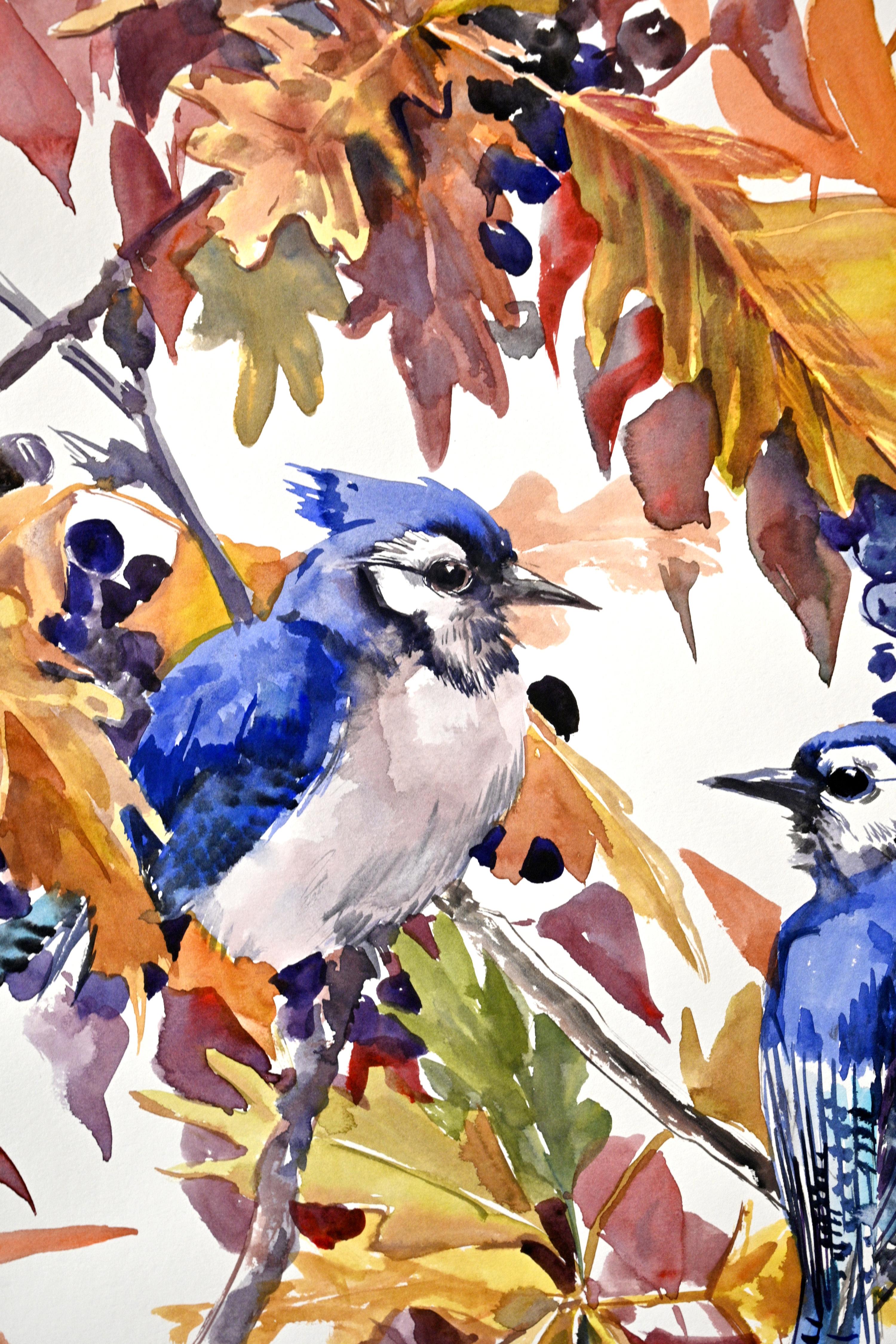 Blue Jays in the Fall, Original Painting - Art by Suren Nersisyan
