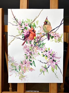 Cardinals and Cherry Blossom, Original Painting