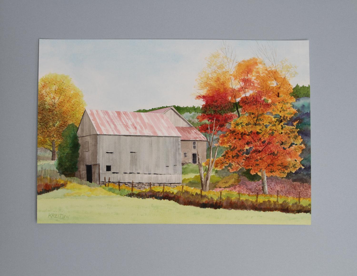 Fattoria abbandonata, dipinto originale - Landscape Art Marrone di Bill Kreitlow