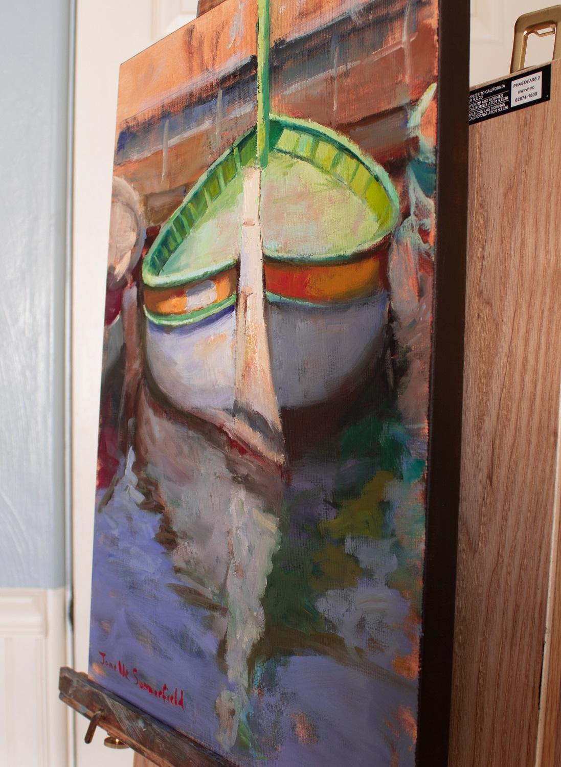 Boat in Cassis II, Oil Painting - Abstract Impressionist Art by Jonelle Summerfield