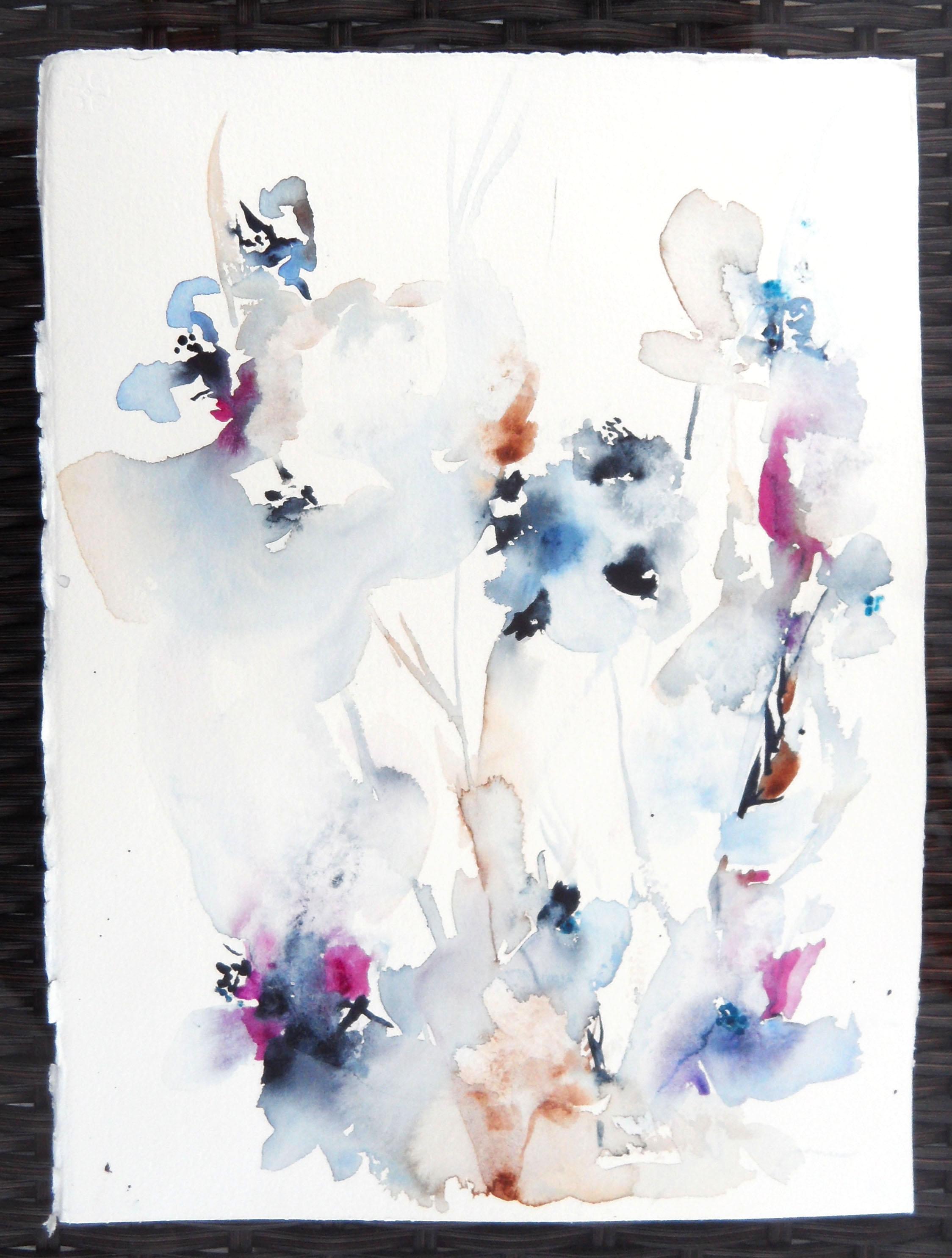 Winterszene I, Abstraktes Gemälde (Grau), Abstract Drawing, von Karin Johannesson