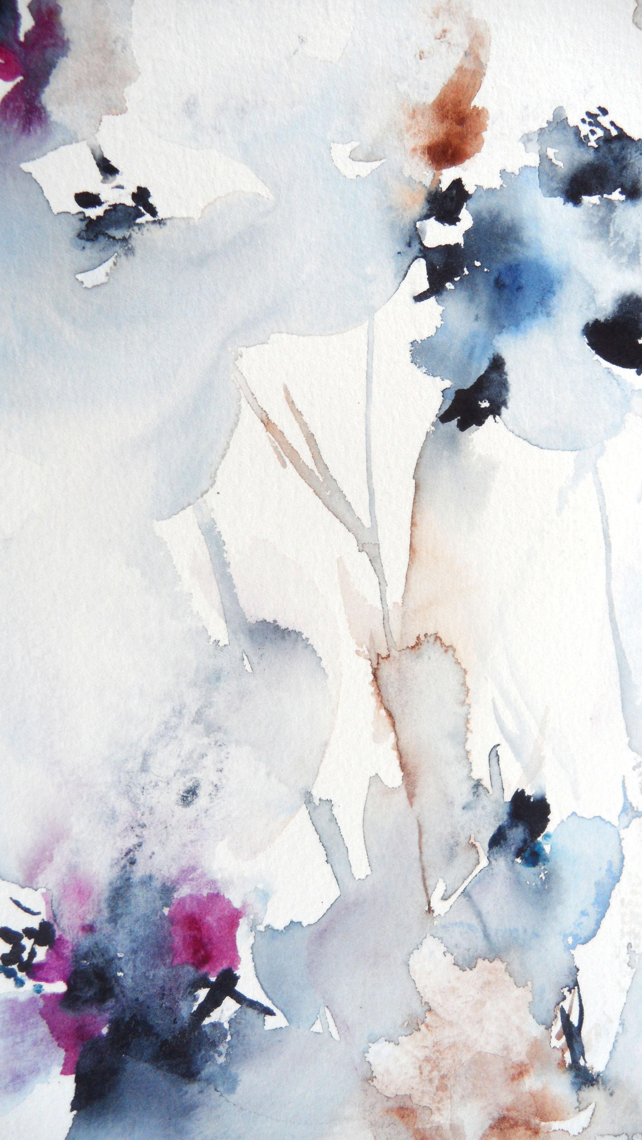 <p>Kommentare des Künstlers<br />Abstrahierte Gartenblumen in einer kühlen Palette von Blau- und Rosatönen, mit einem Hauch von Wärme. 