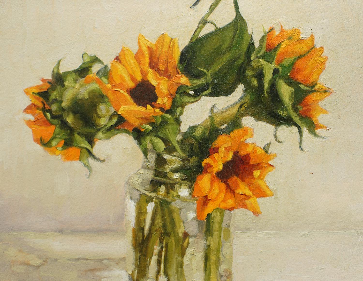 Petite jarre de soleil, peinture à l'huile - Beige Still-Life Painting par Nicole Lamothe