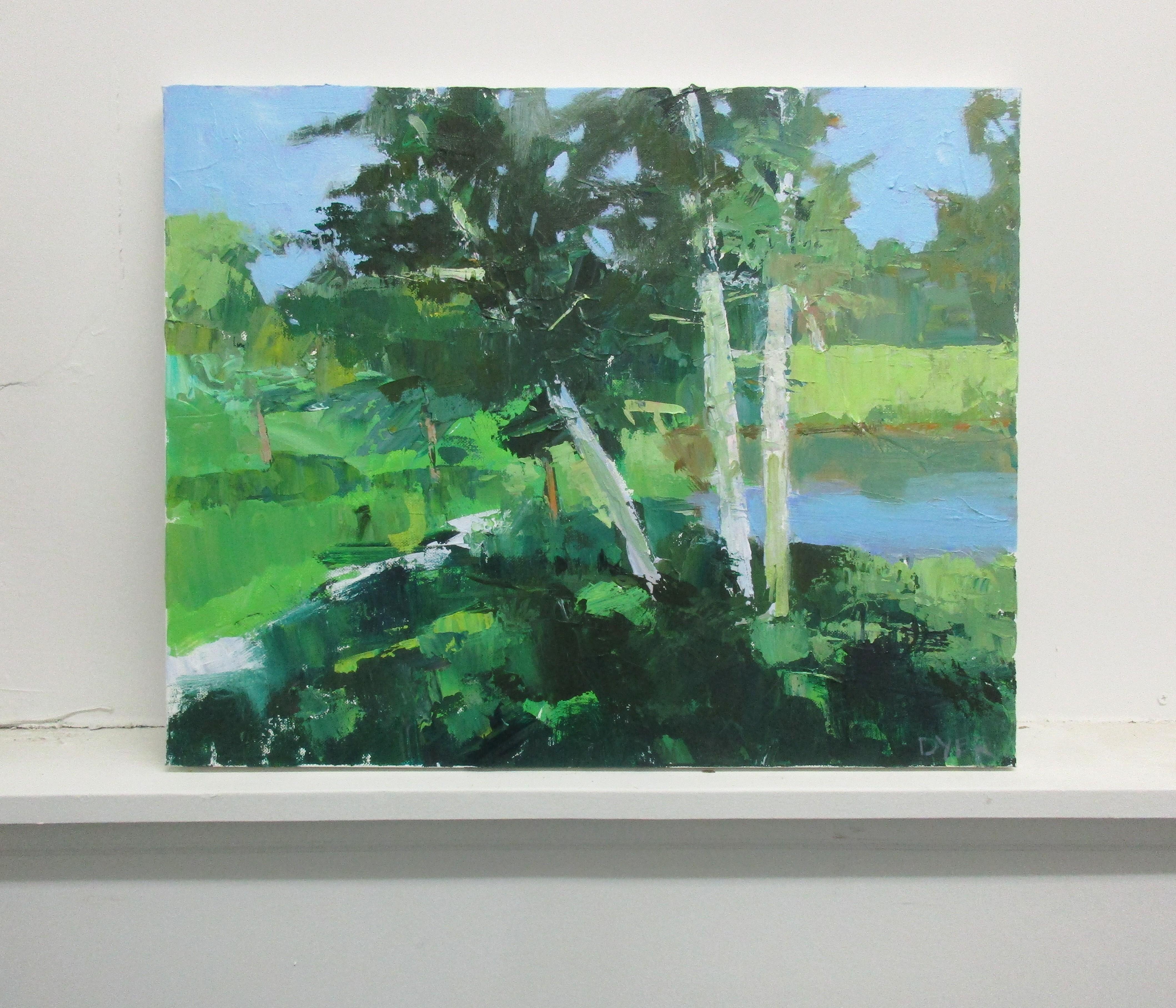 <p>Artist Comments<br />Janet says this piece was inspired by a summer trip to Vermont. She and her friends rested by the pond in the cool shade of the birch trees. The bright sunlight illuminated the landscape in many rich shades of green.</p><br
