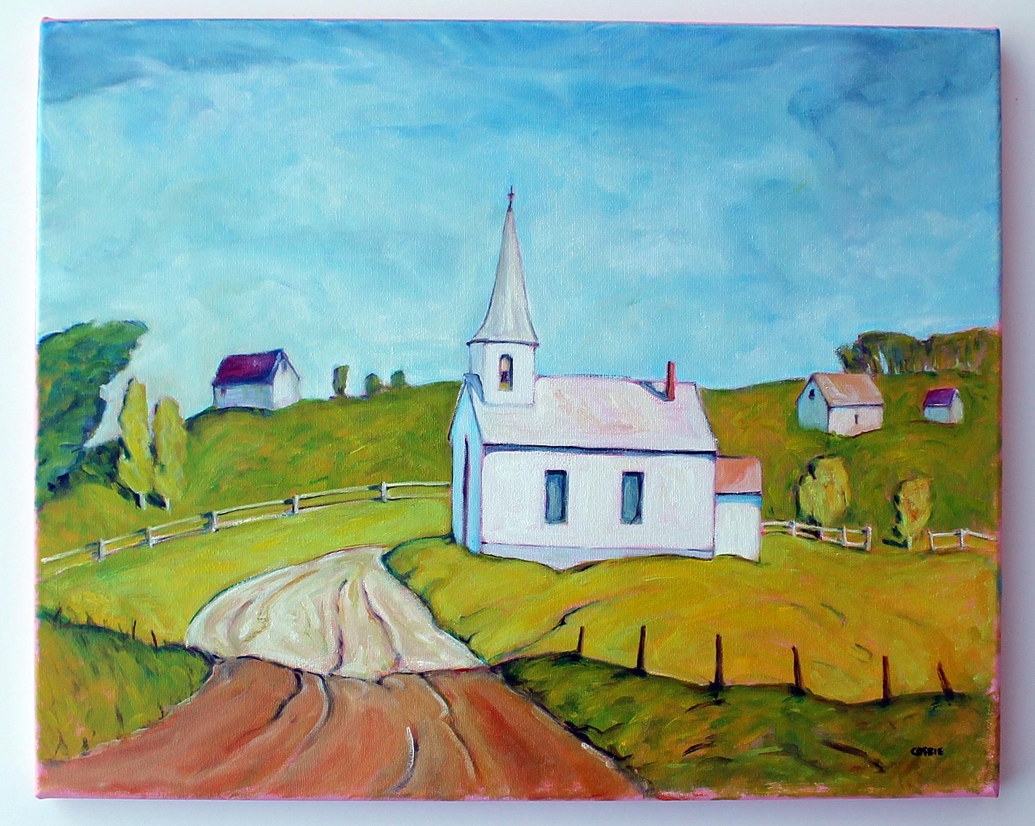 The White Church, Rumford Center, peinture à l'huile - Contemporain Painting par Doug Cosbie