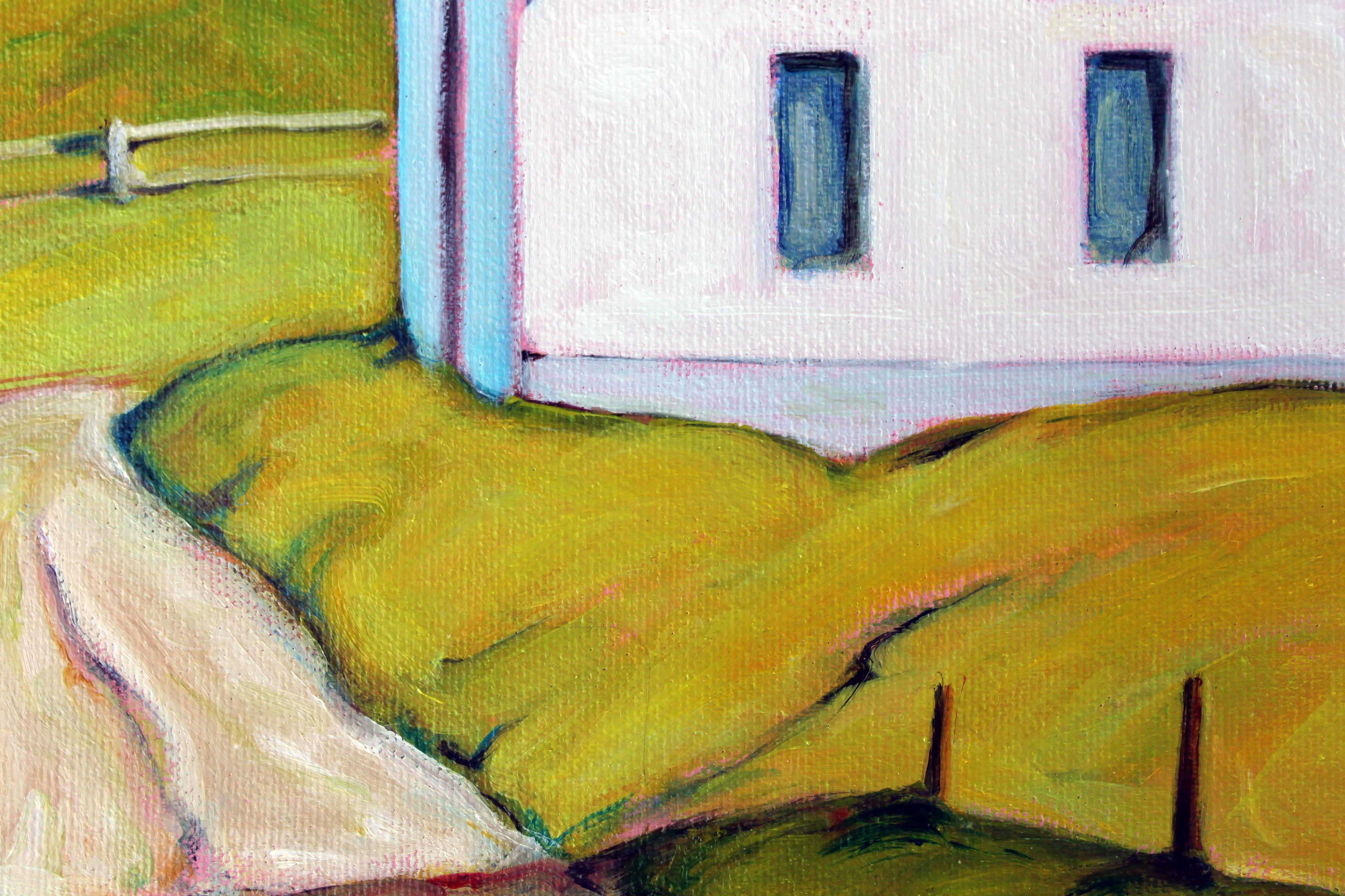 The White Church, Rumford Center, peinture à l'huile - Gris Landscape Painting par Doug Cosbie