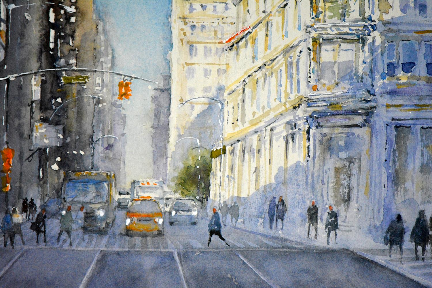 New York Corner, Original Painting - Abstract Impressionist Art by Judy Mudd