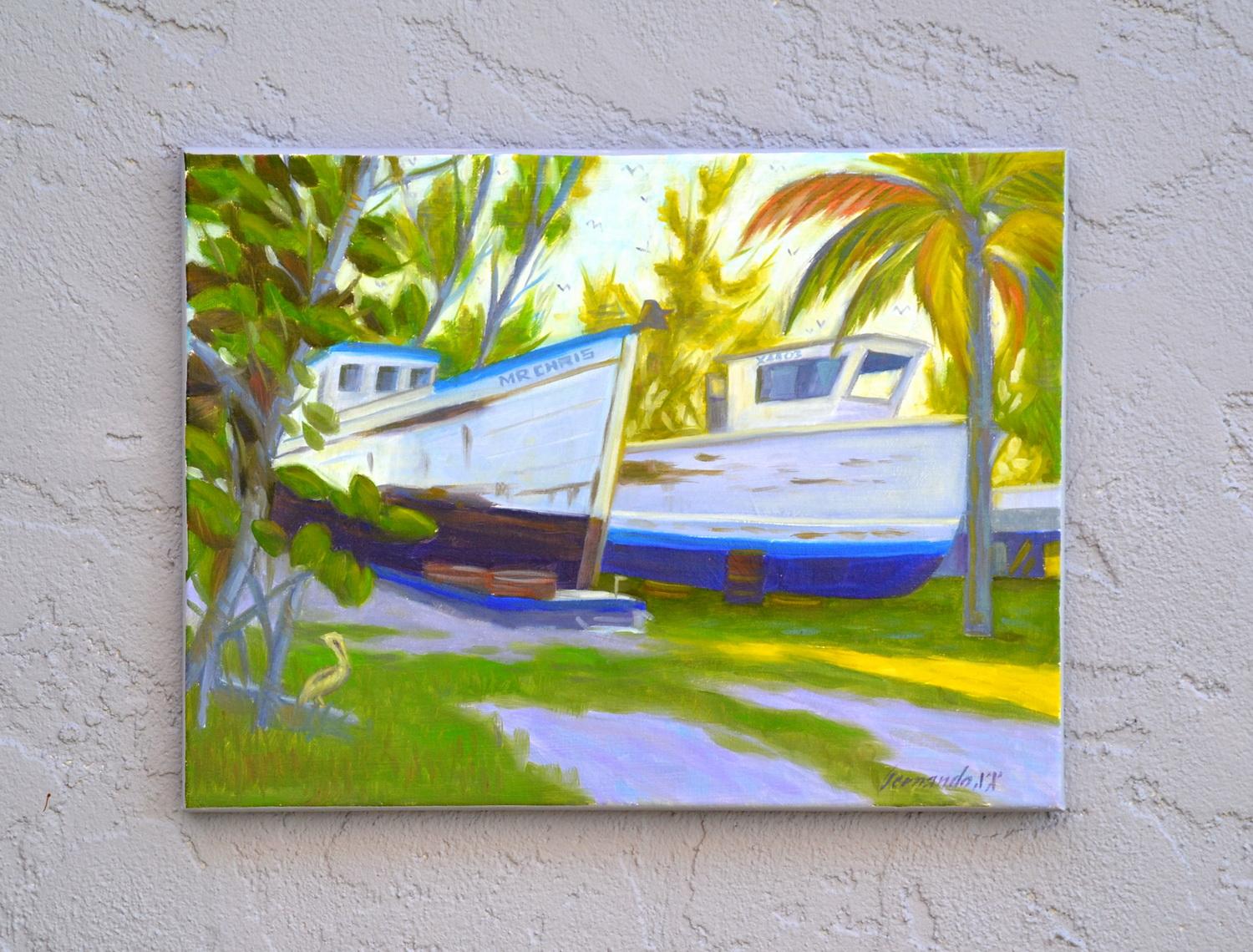 <p>Kommentare des Künstlers<br />Mr. Chris liegt regungslos in einer Bootswerft in Cortez Village, Florida, wo auch andere Schiffe liegen, die ihren Nutzen überlebt haben. Ein Teil von Fernandos unverkennbarer Serie von nautischen Szenen, die das