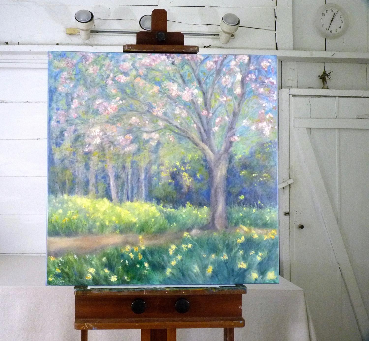 <p>Artist Comments<br />A soft, calming spring landscape, with naturalized daffodils beneath a blossoming cherry tree. Elizabeth used painterly brushwork and pastel colors to convey the light and energy of the scene. The painting has been sealed in
