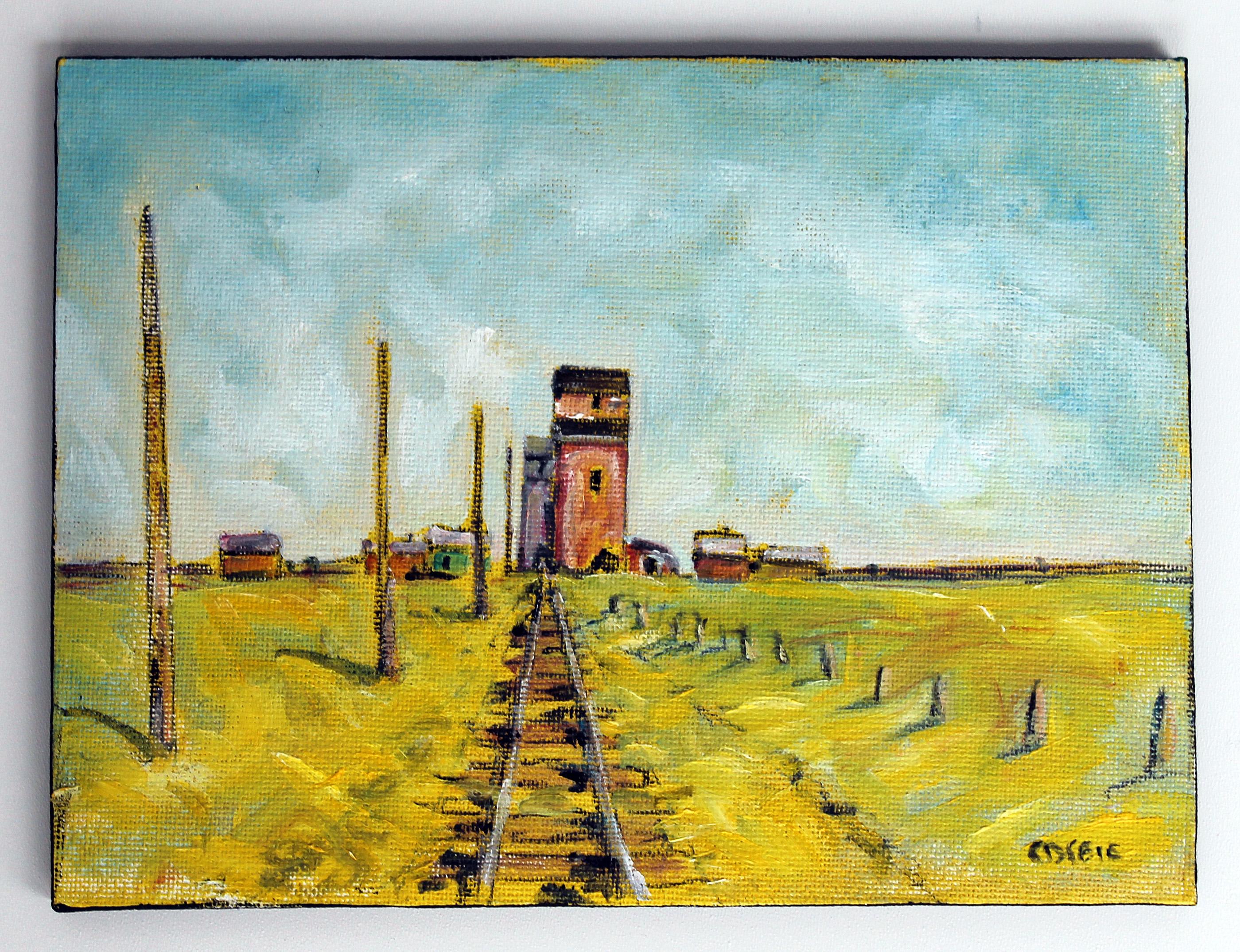 Doug Cosbie Old Grain Elevators, Neidpath, Saskatchewan, Oil Painting