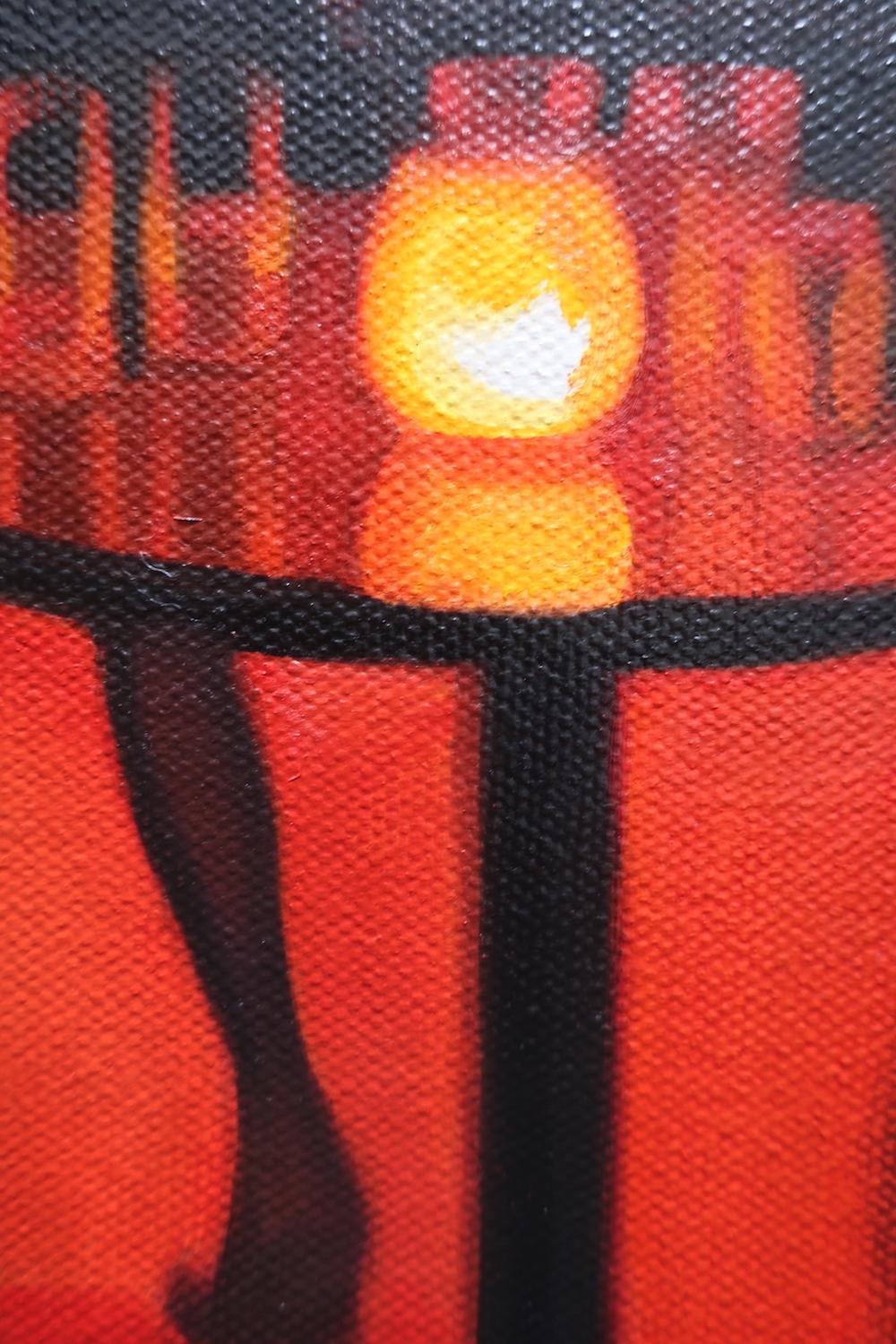 <p>Artist Comments<br />Enjoying live music at the MakeOut Room in San Francisco, I found this view of the dancers' legs, mirror ball beams on the floor, and candles on the tables classic and captivating. The painting is on gallery wrapped canvas