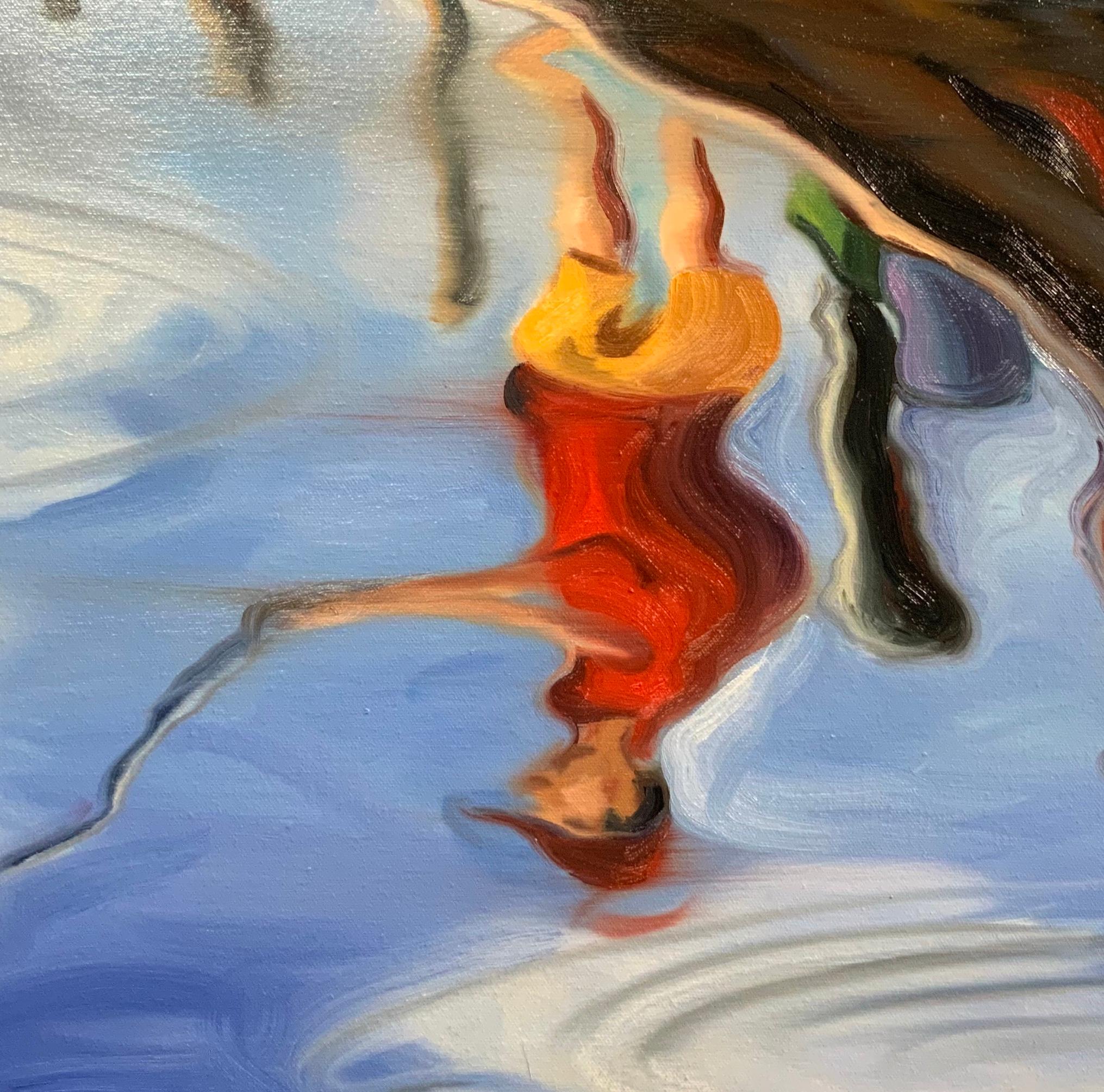 <p>Artist Comments<br />A man casts off from a dock in morning sunshine, his reflection softly distorted in the lapping water below. 