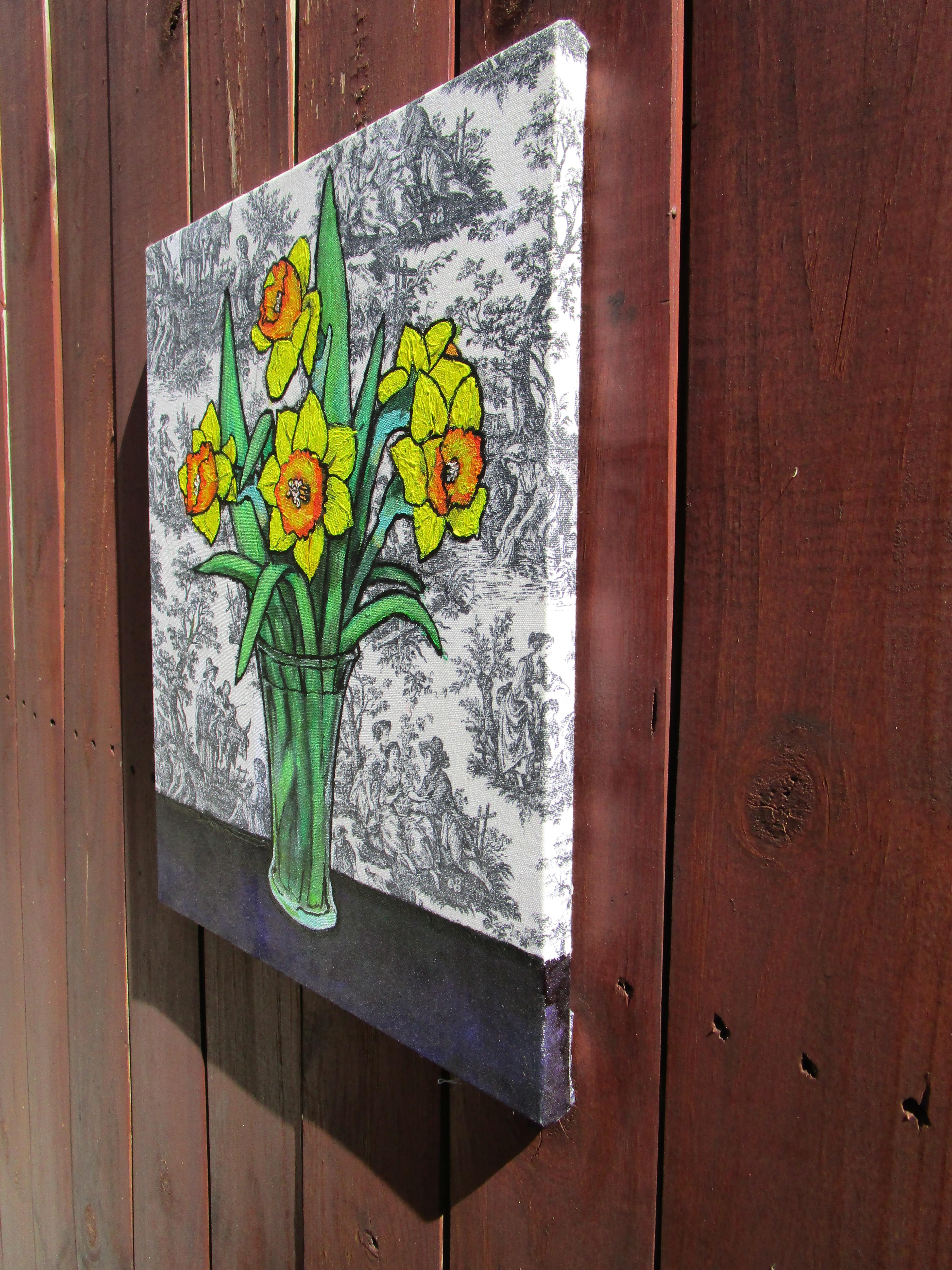Daffodils, Original Painting - Black Still-Life Painting by Greg Angelone