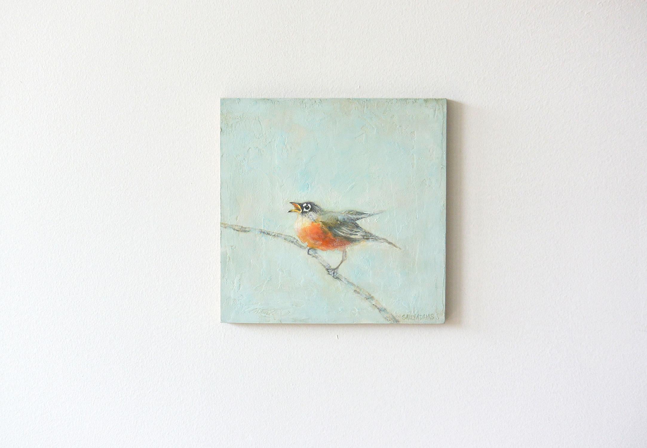 <p>Artist Comments<br />Part of a series of small scale works illustrating the birds near Sally's home. She says baby robins are one of her favorite sightings. 