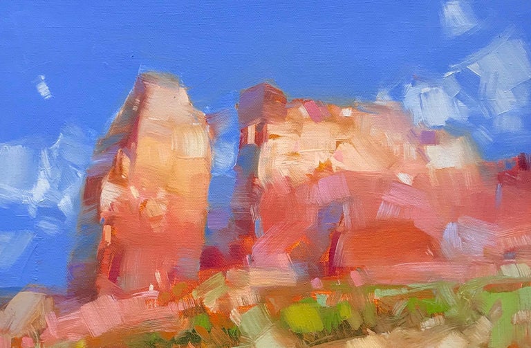<p>Artist Comments<br>Red rock cliffs in Sedona, Arizona reach up to the sky. Bright autumn day, with warm reds and orange set in a rich landscape of greens and pink. This painting is part of Vahe's long-running series of western landscapes.