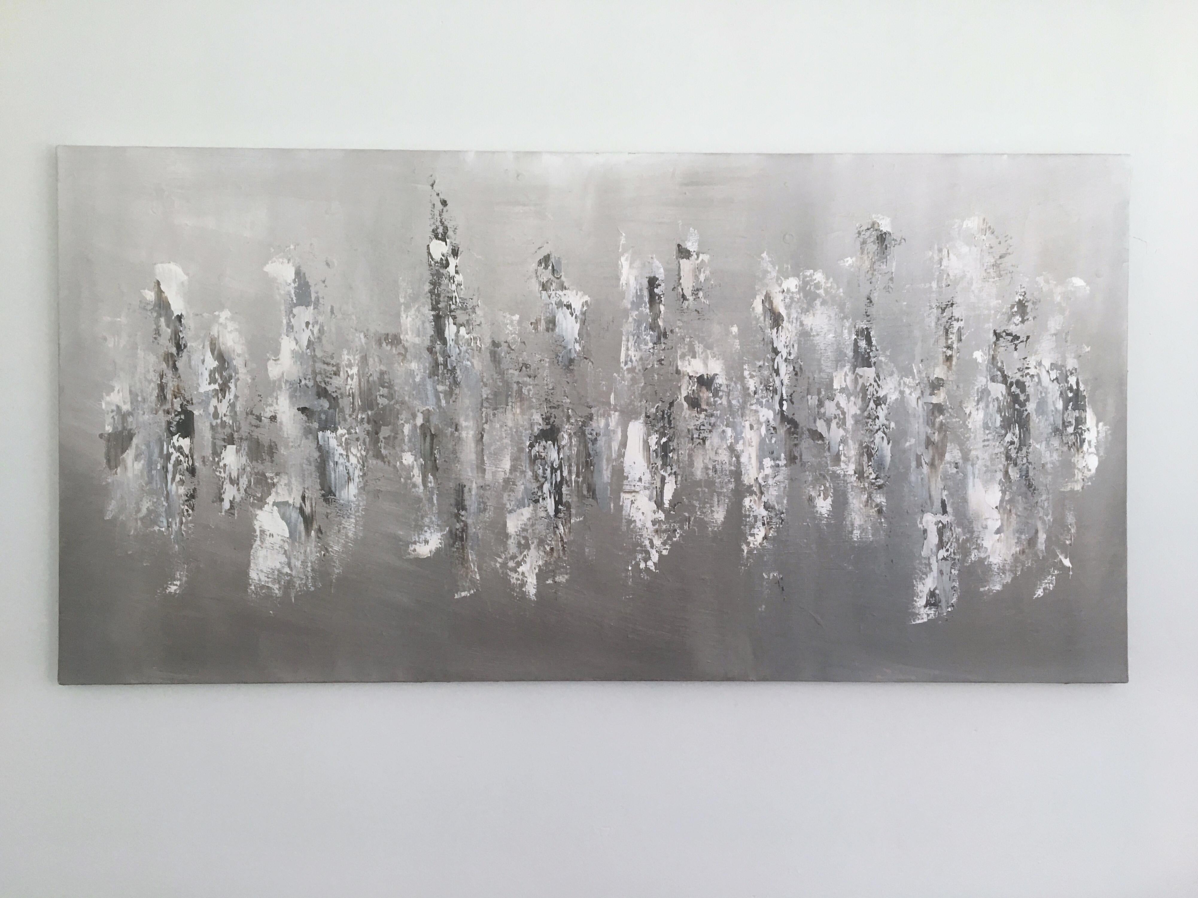 Memory Stones 3, Abstract Oil Painting - Gray Abstract Painting by Morgan Fite
