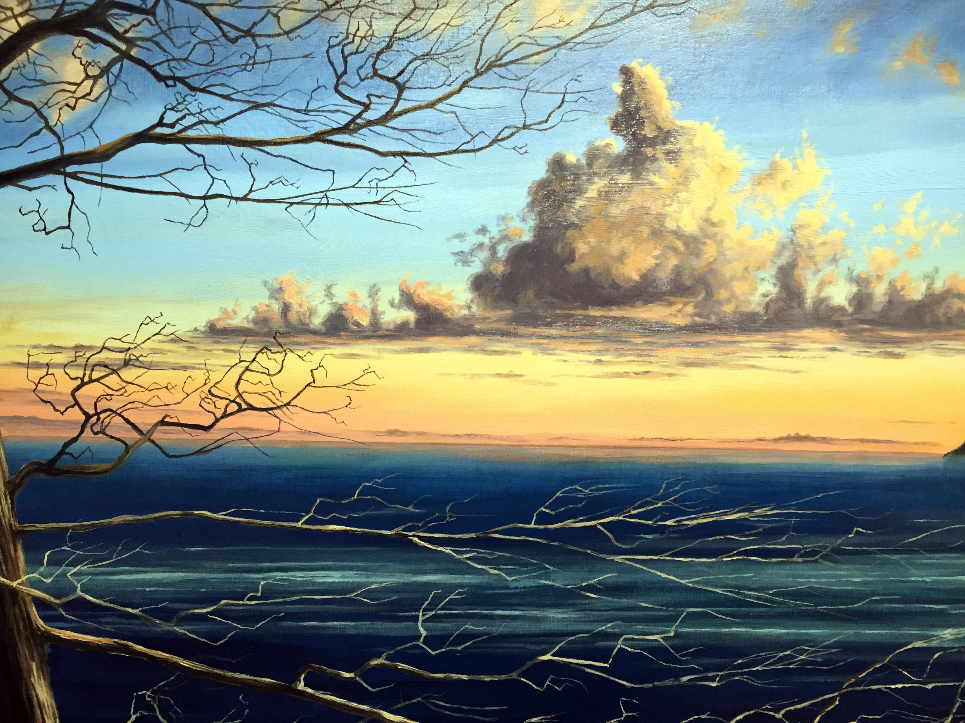 <p>Artist Comments<br />I've painted this scene a couple of times before. There a lots of dead pines facing the channel that separates the coast of Maine from Grand Manan Island, except in this instance, the circumstances are impossible. A sunset
