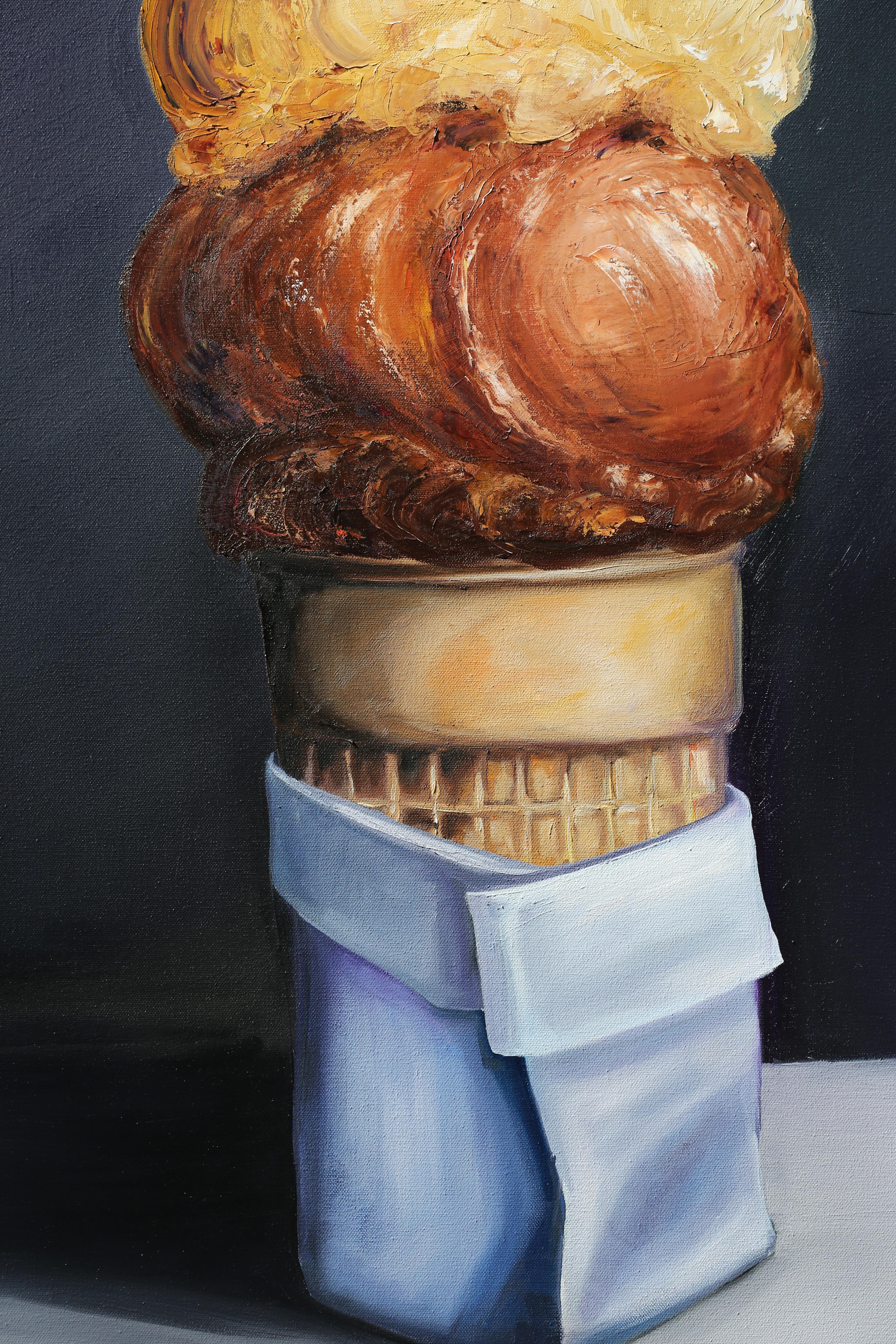 Three Scoops, Oil Painting - Black Still-Life Painting by JJ Galloway