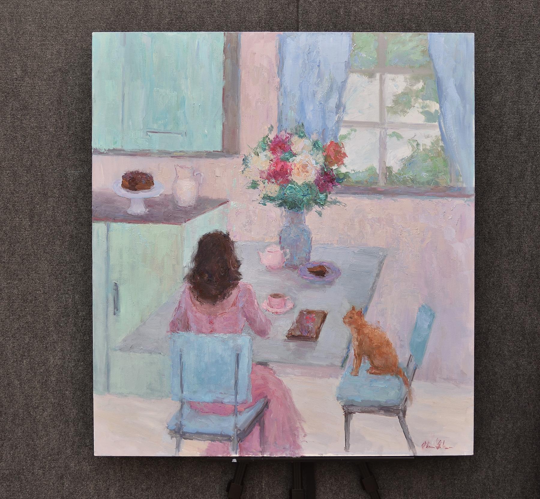 Breakfast for Two, peinture à l'huile - Impressionnisme abstrait Painting par Oksana Johnson