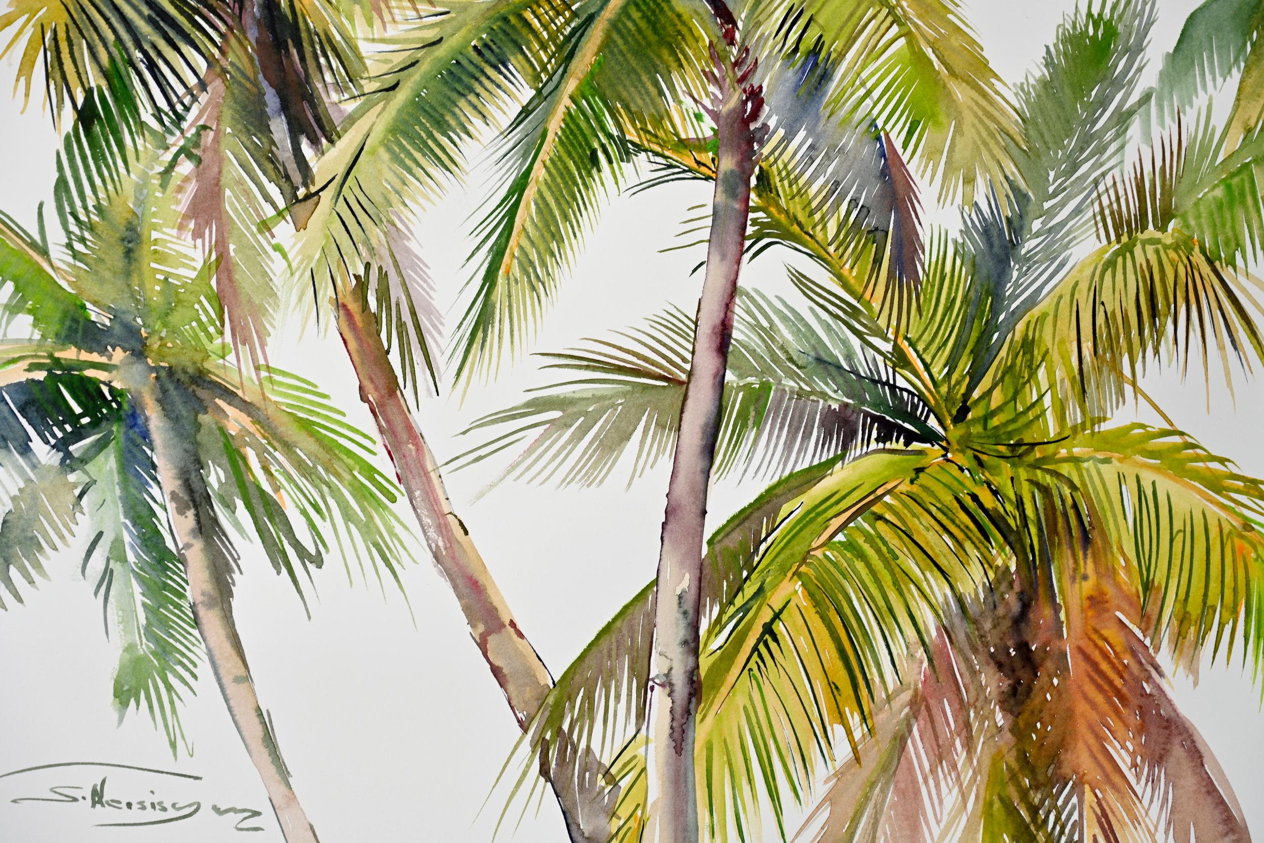 Coconut Palm Trees (Composition 1), Original Painting - Art by Suren Nersisyan