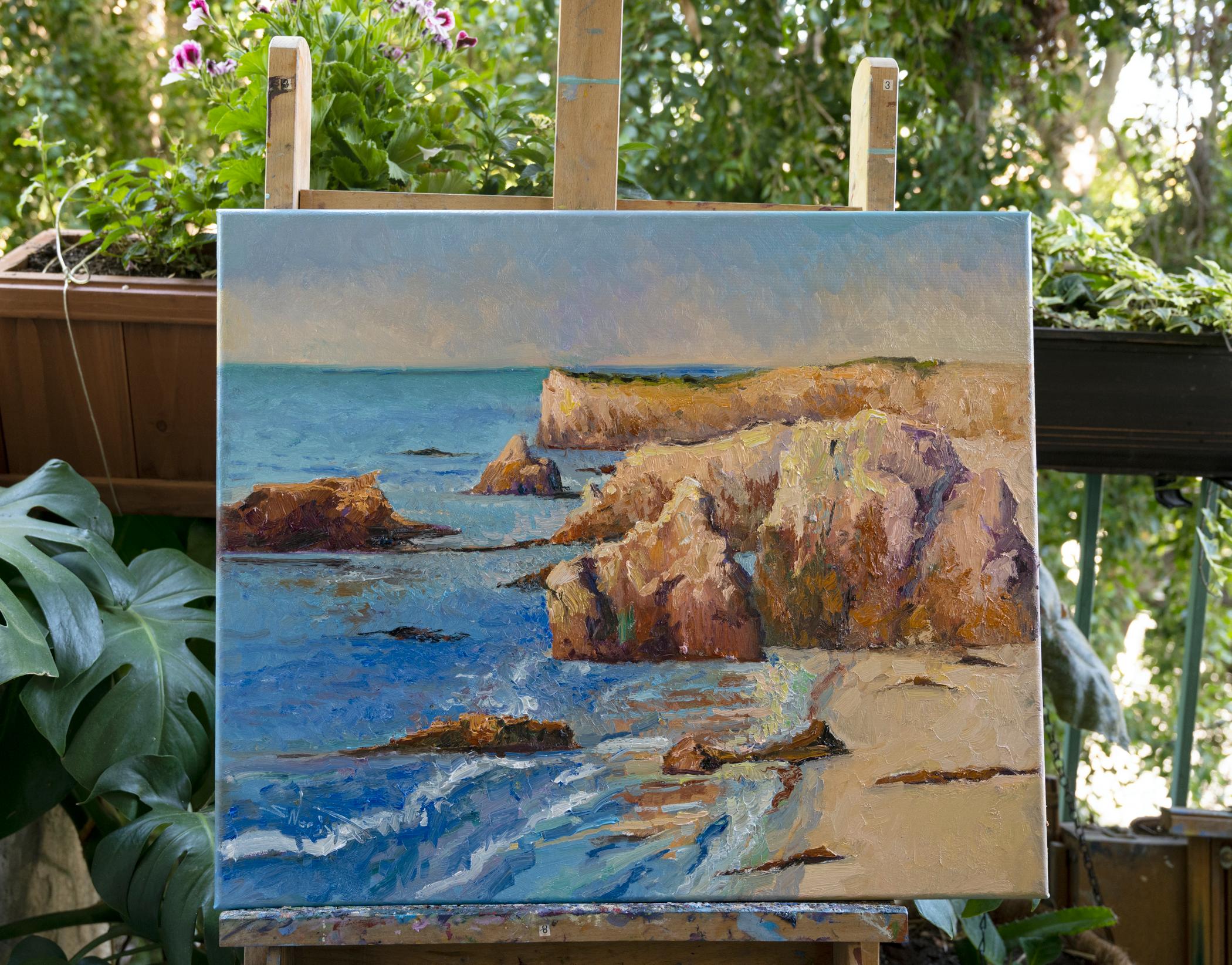 <p>Commentaires de l'artiste<br />L'artiste Suren Nersisyan a peint cette scène côtière impressionniste en plein air sur la plage de Malibu, en Californie. Il explique qu'il s'est concentré sur la couleur et la texture des rochers chauds qui se