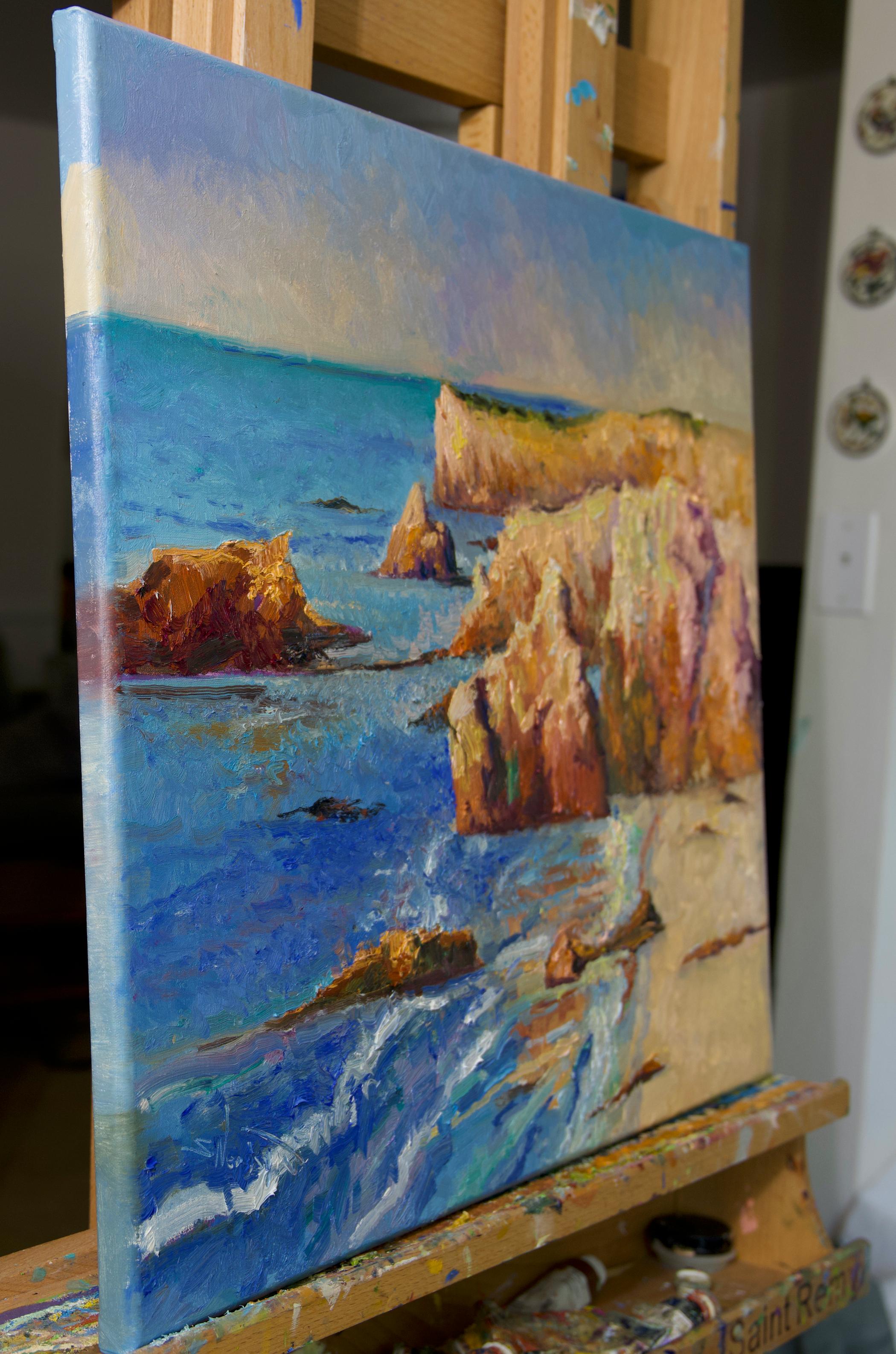 Océan Pacifique, rochers, peinture à l'huile en vente 1