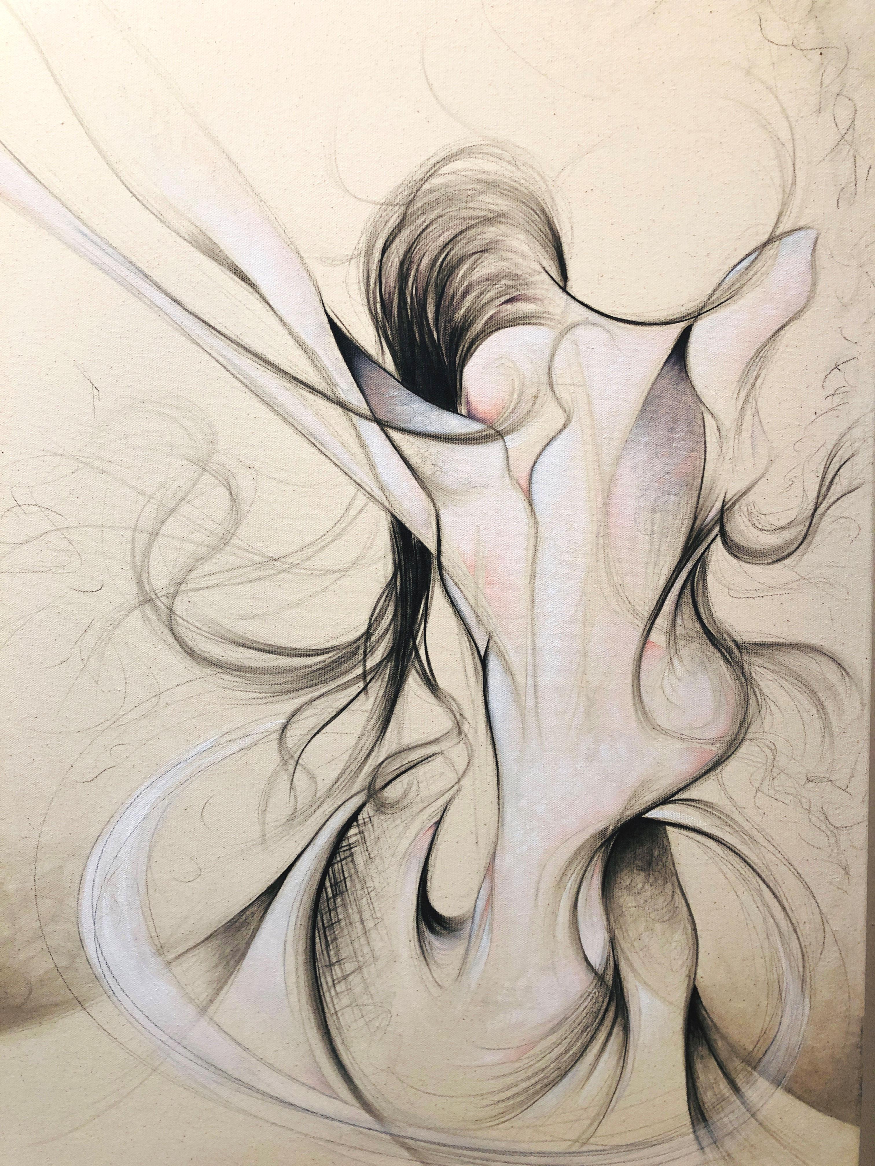 Wurzeln, Ölgemälde (Beige), Nude Painting, von Sumner Crenshaw