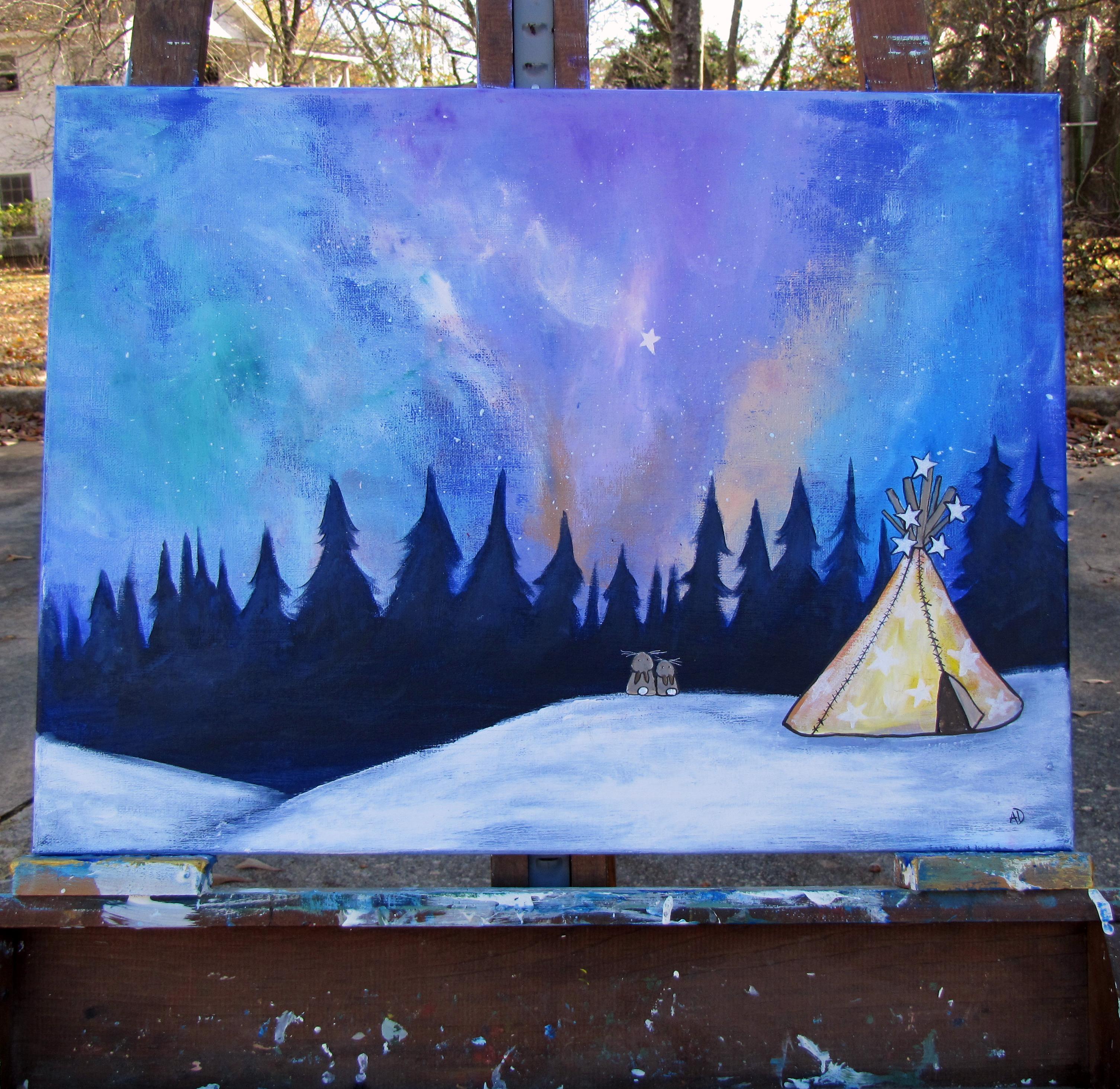 The Northern Lights, Original Painting - Blue Animal Painting by Andrea Doss