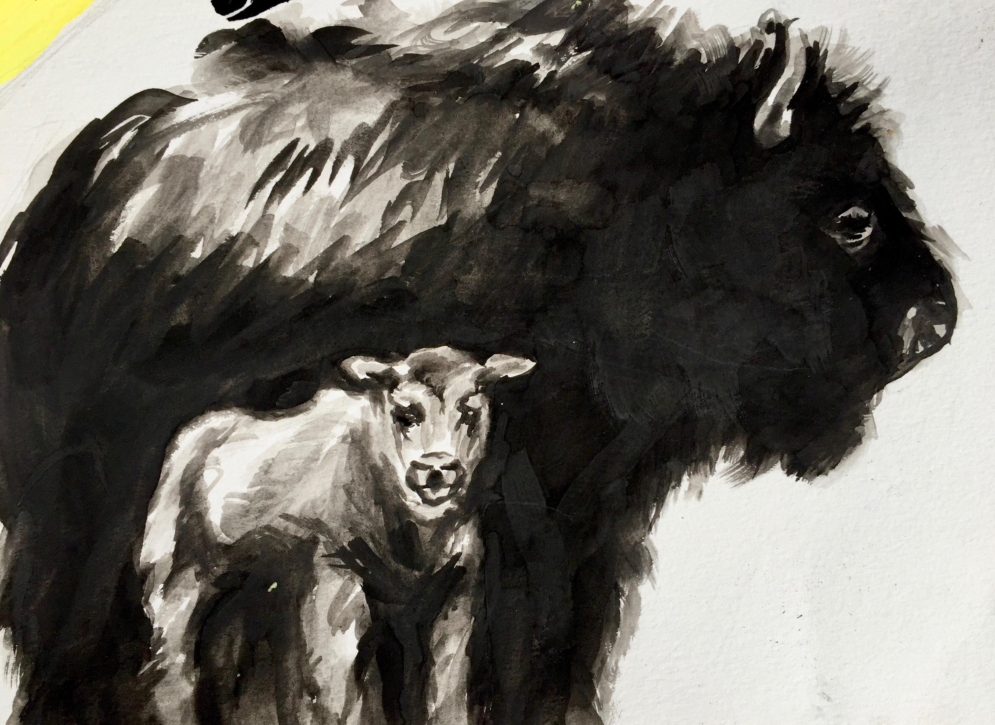 <p>Commentaires de l'artiste<br> Il s'agit de la première aquarelle d'une série de trois qui aborde le thème de la grossesse et des diverses émotions qui l'accompagnent. Les mains de cette pièce sont en peinture acrylique noire, le reste en