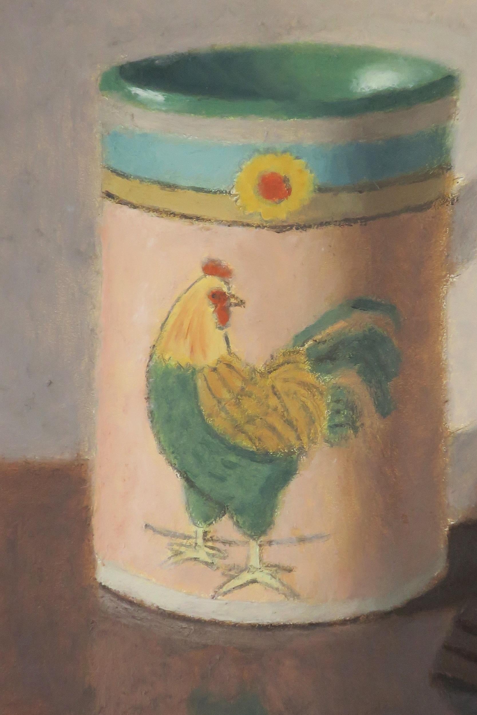 <p>Artist Comments<br>At first I decided to paint the cup. As always I was interested in painting a picture within a picture - in this case, a rooster on top of the cup. I love the design on the cup. I didn't know what to name the painting by only