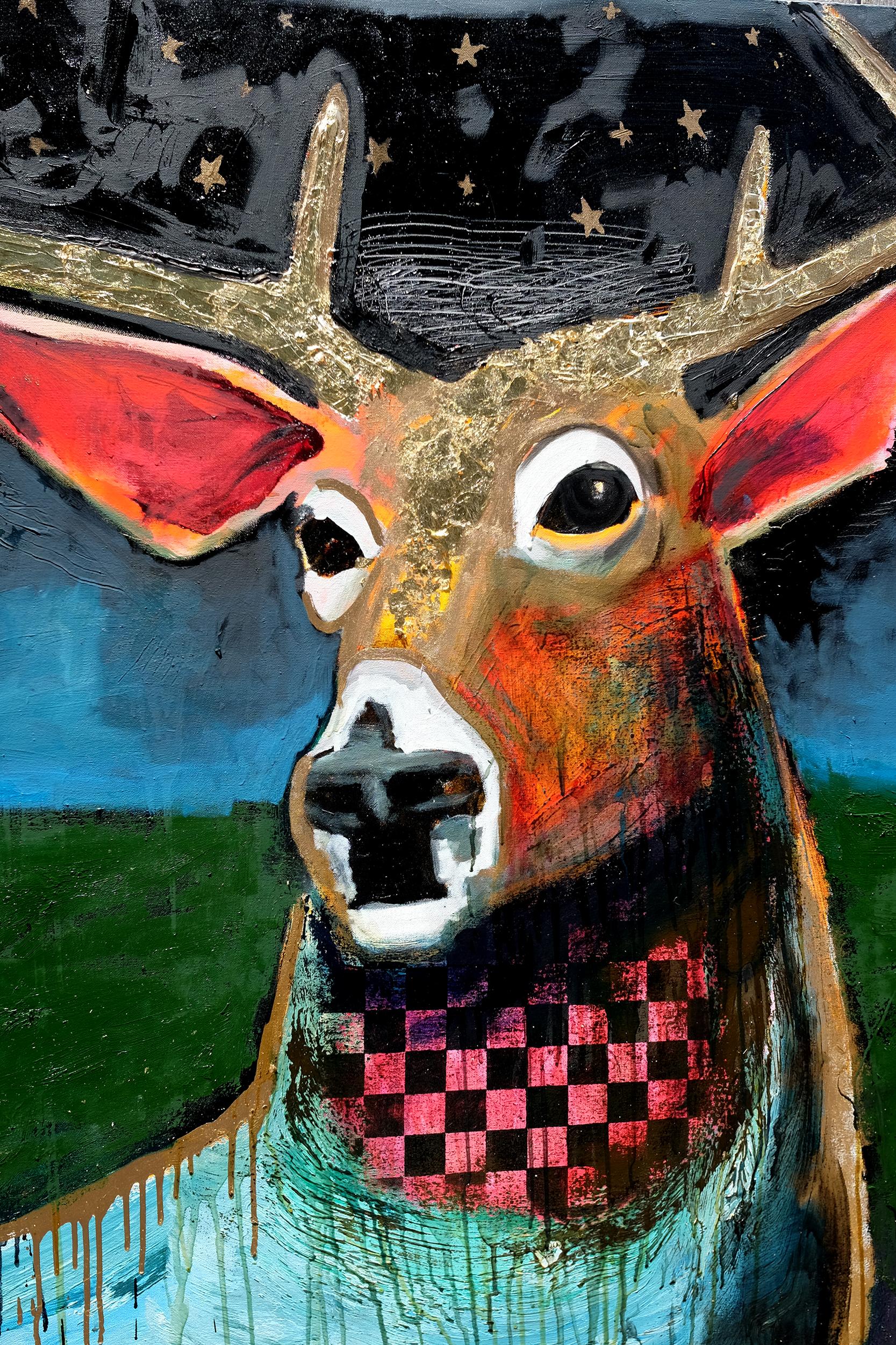 Nachthirsch, Originalgemälde (Zeitgenössisch), Mixed Media Art, von Scott Dykema