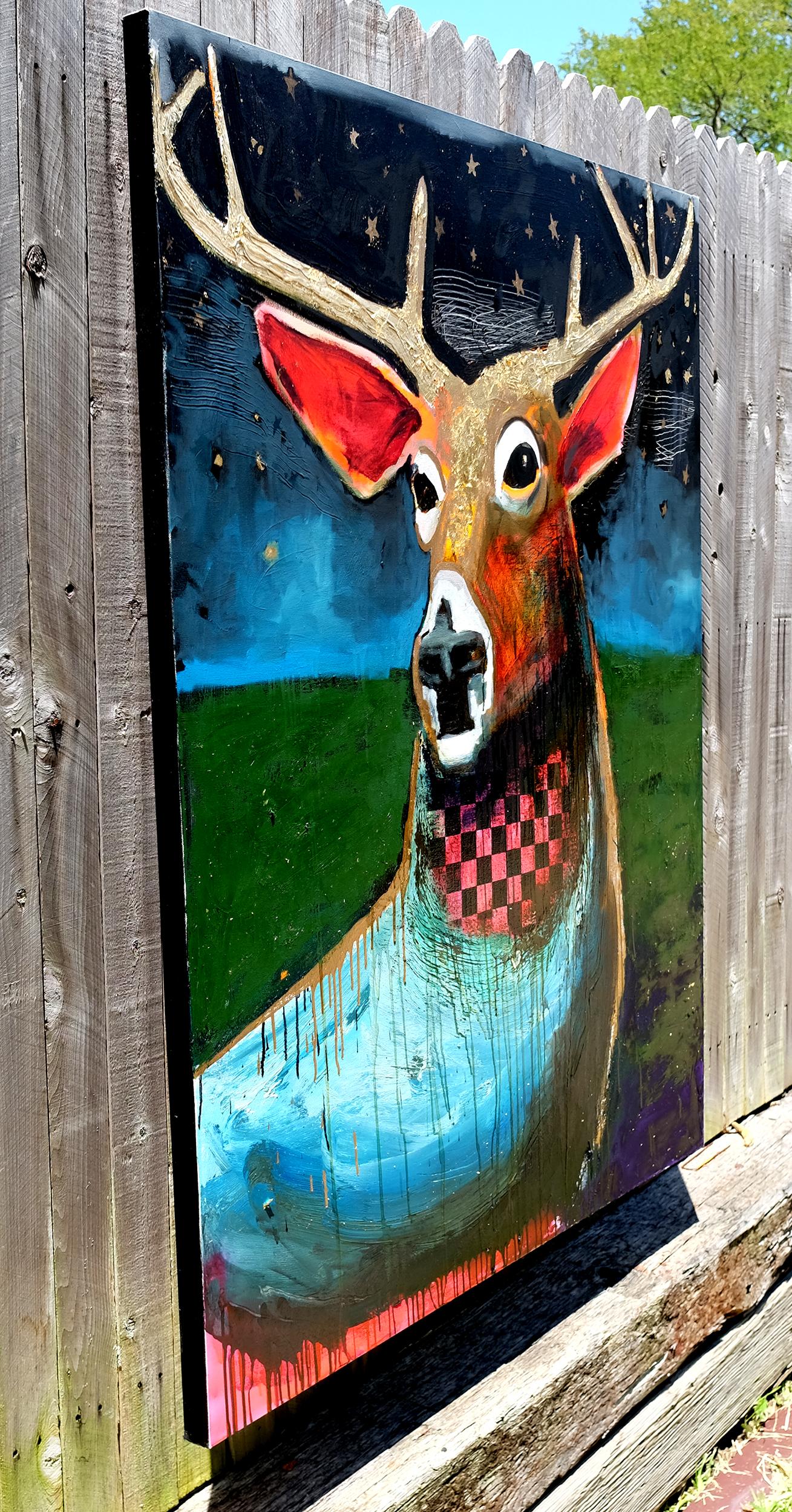 deer at night painting