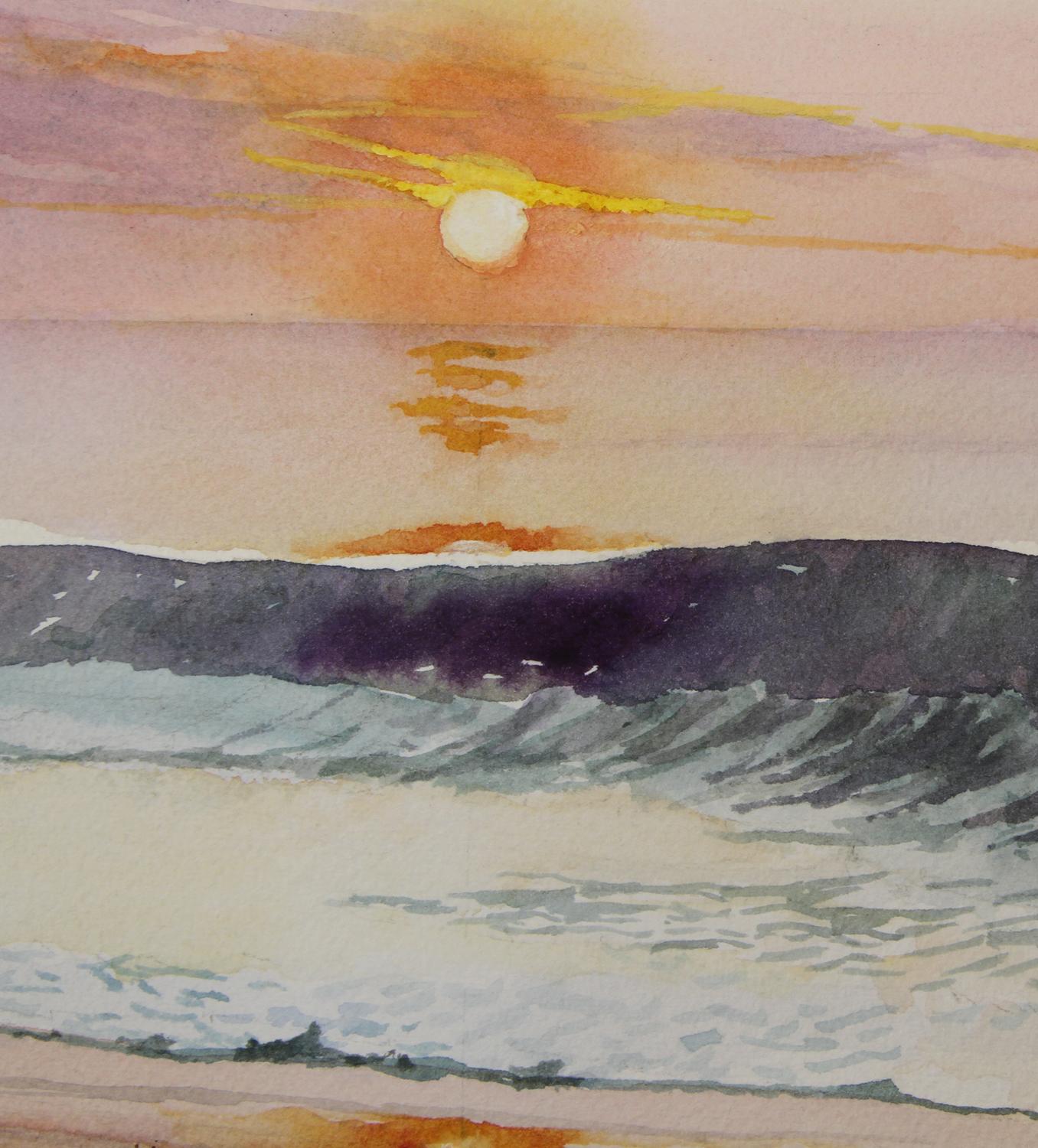 Rehoboth Sunrise, Original Painting - Gray Landscape Art by Bill Kreitlow