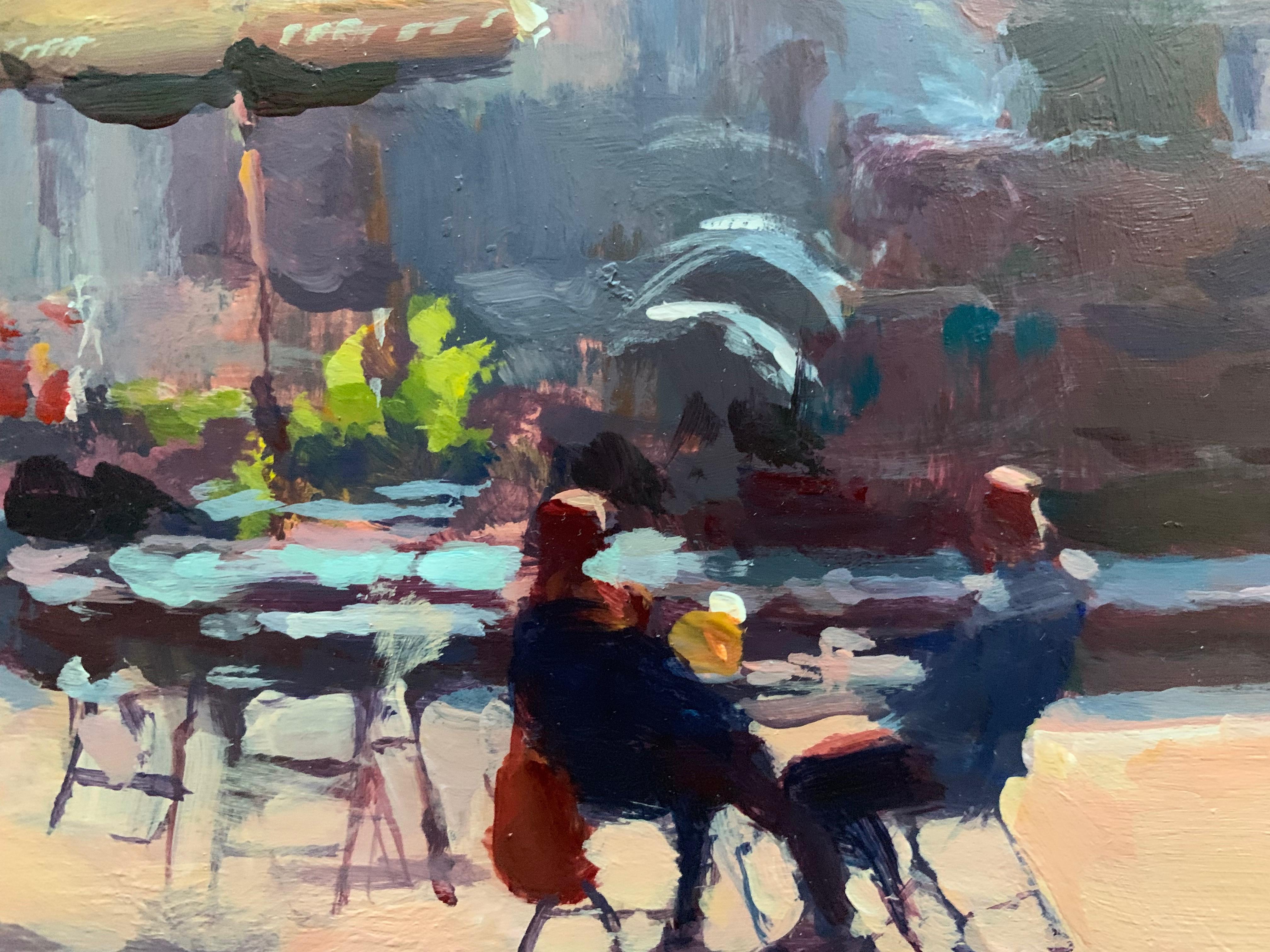 Bryant Park Morning, Original Painting - Gray Interior Painting by George Scribner