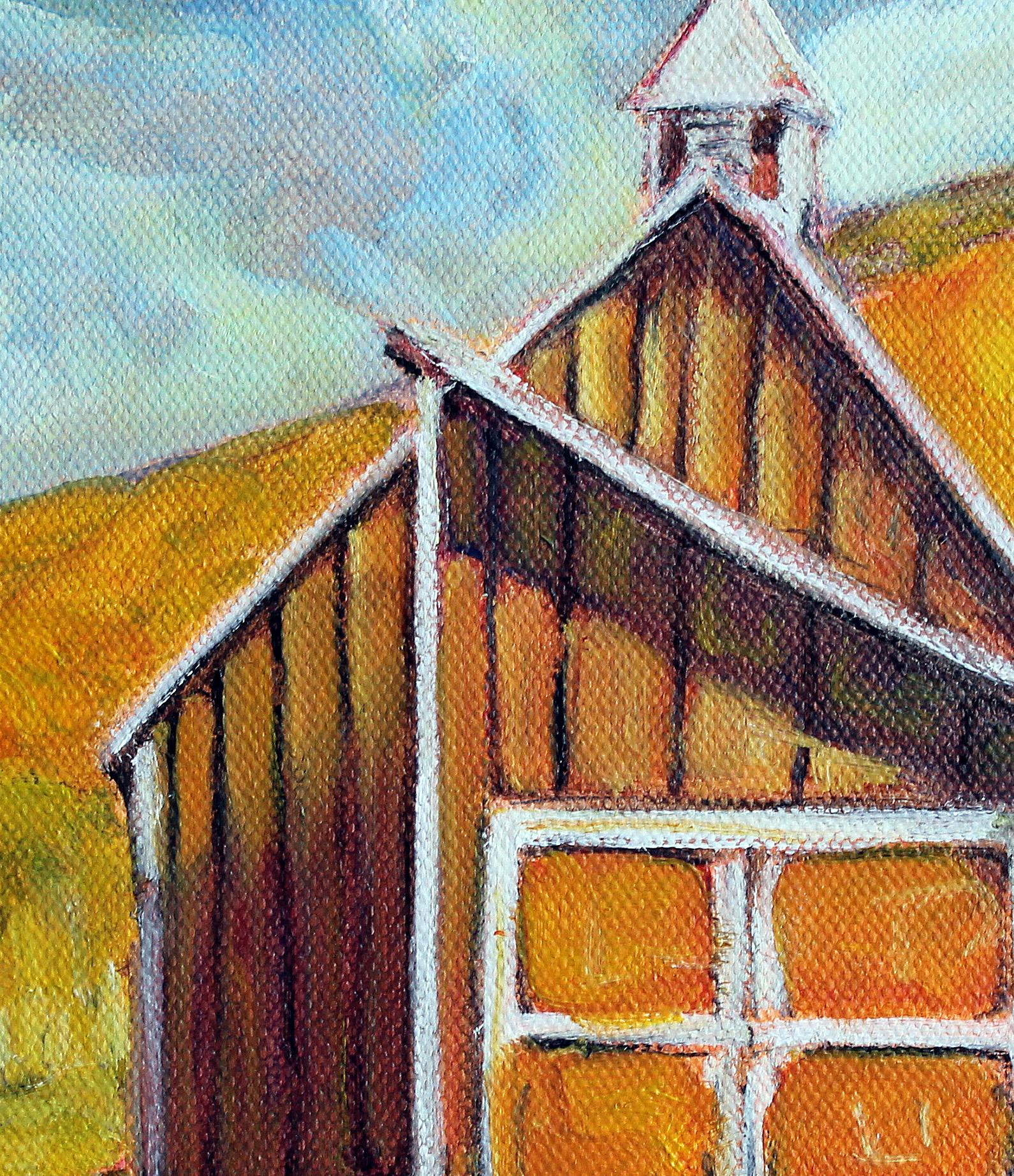 Grandview Bauernhof, Stowe, Vermont, Ölgemälde (Braun), Interior Painting, von Doug Cosbie