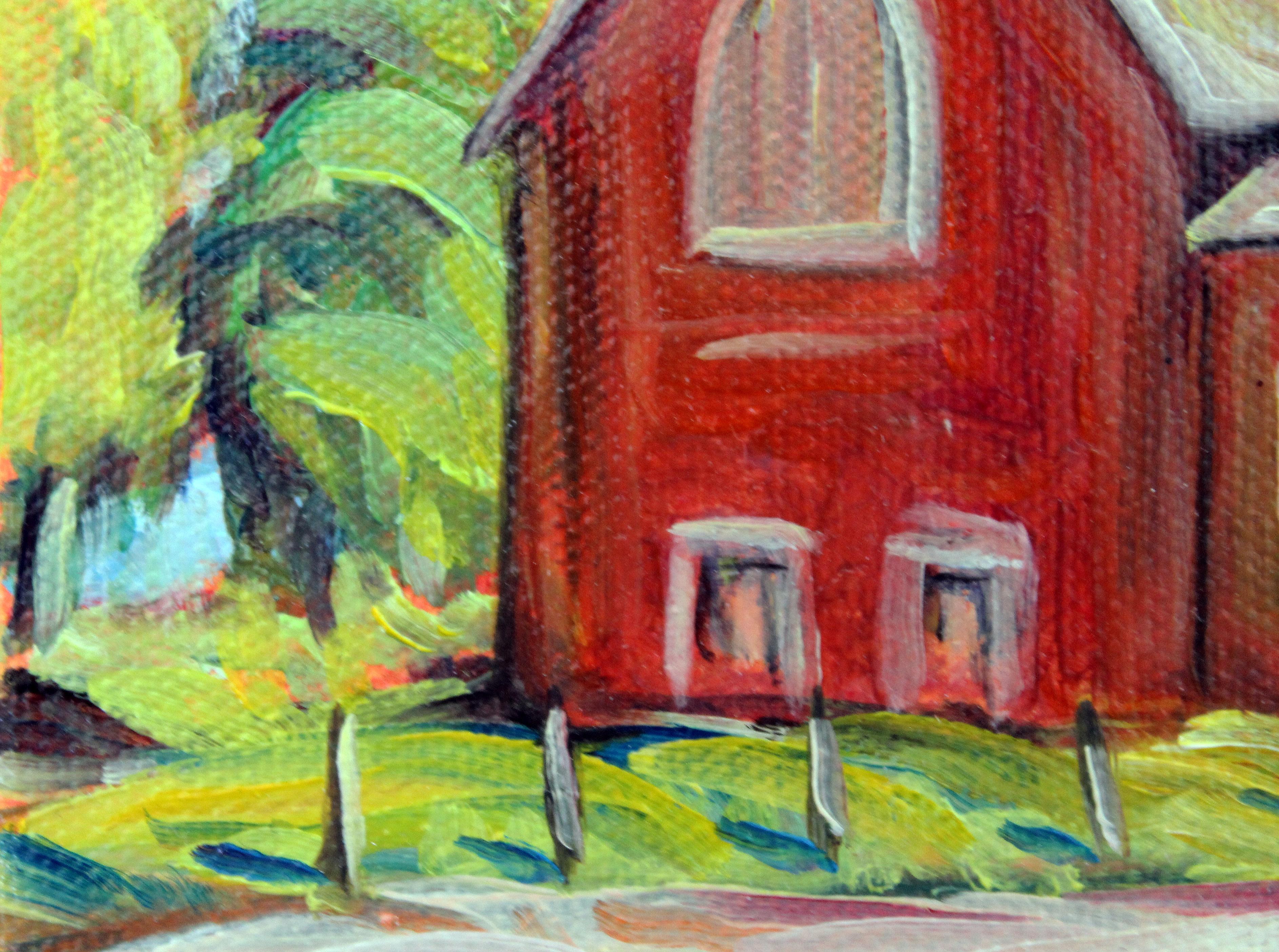 <p>Commentaires de l'artiste<br>Woodlawn est une petite communauté agricole à l'ouest d'Ottawa, en Ontario. Peinte à grands coups de pinceau, cette œuvre impressionniste dépeint une chaude journée d'été où la lumière rebondit sur des verts acides,