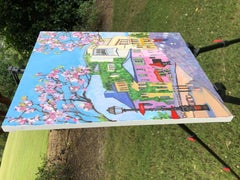 Pink Cafe with Pink Blossom, Original Painting