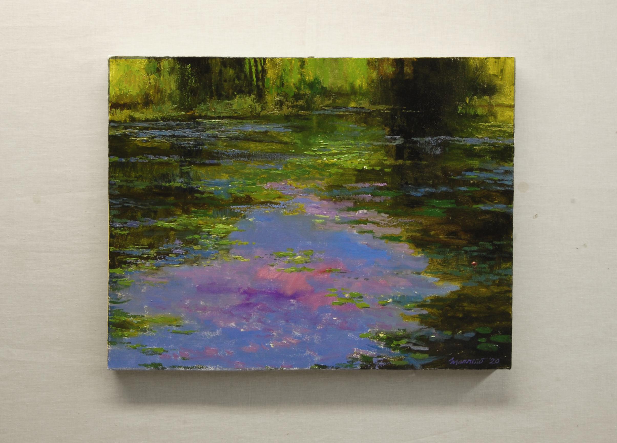 <p>Artist Comments<br />Artist Onelio Marrero painted this early autumn scene of a pond from a memory of a singularly peaceful nature walk. He focused on the late afternoon sunlight stretching out across the water and warming the far bank. 