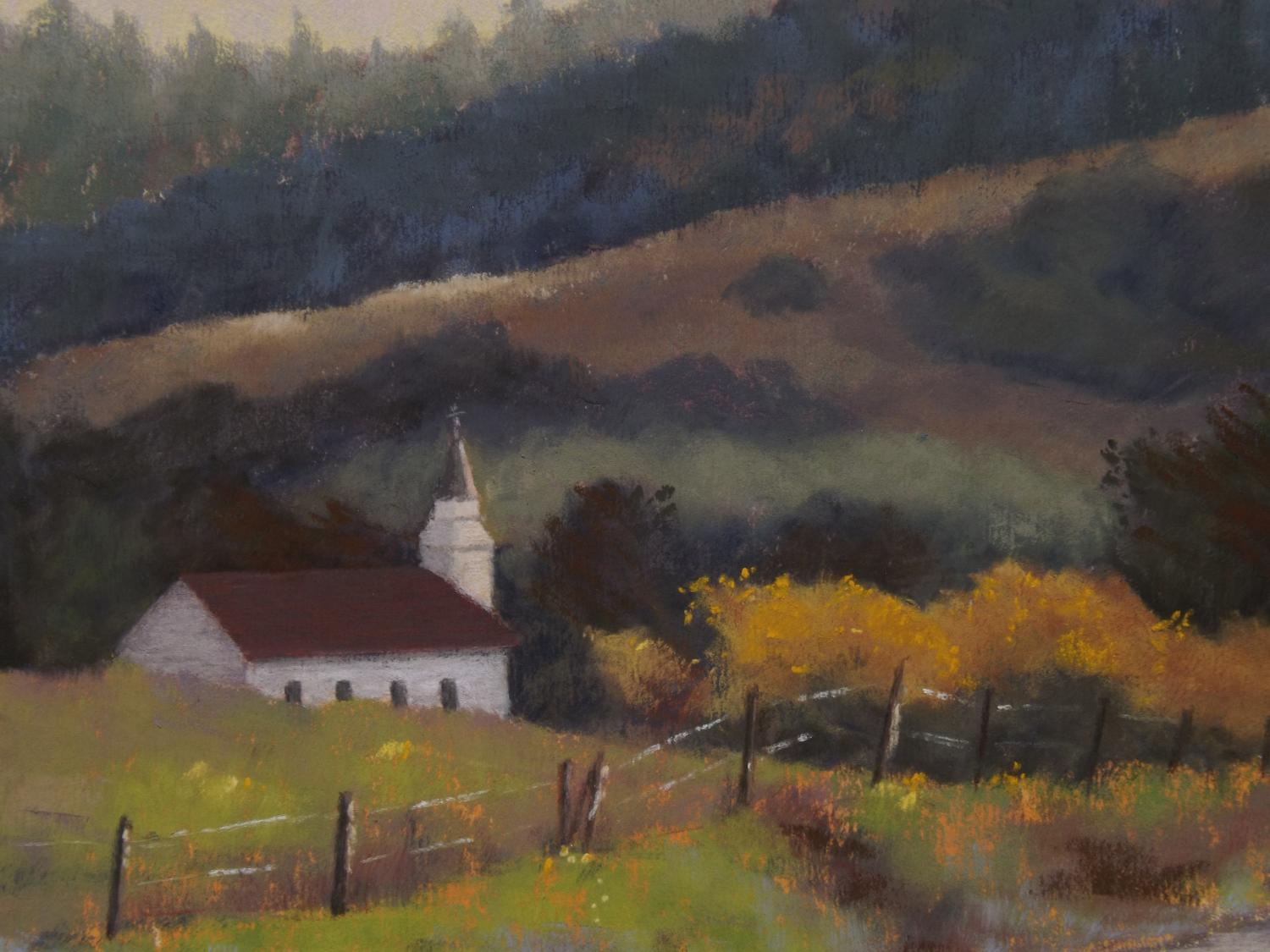 <p>Artist Comments<br>A quiet Northern California morning on a rural road. The marine layer has nearly  burned off, intensifying the colors in the landscape and deepening the shadows. Artist Patricia Prendergast tells us that the Pacific Ocean is