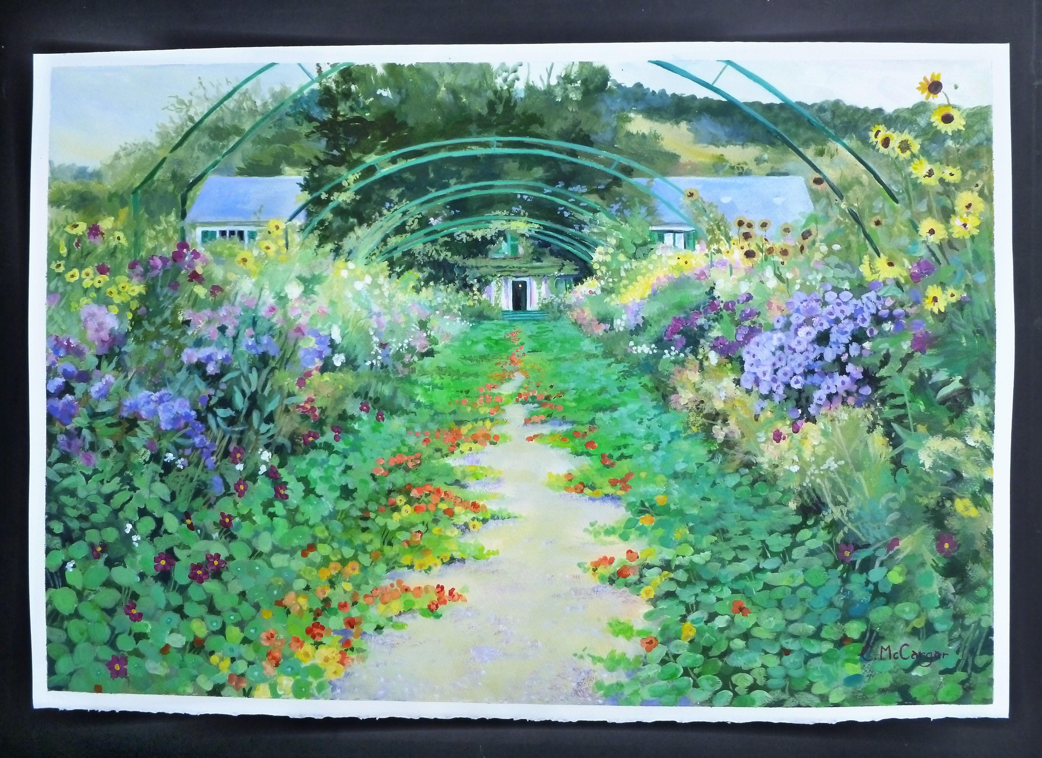 Chemin arqué dans le jardin de Monet, Giverny, peinture originale - Impressionnisme abstrait Art par Catherine McCargar