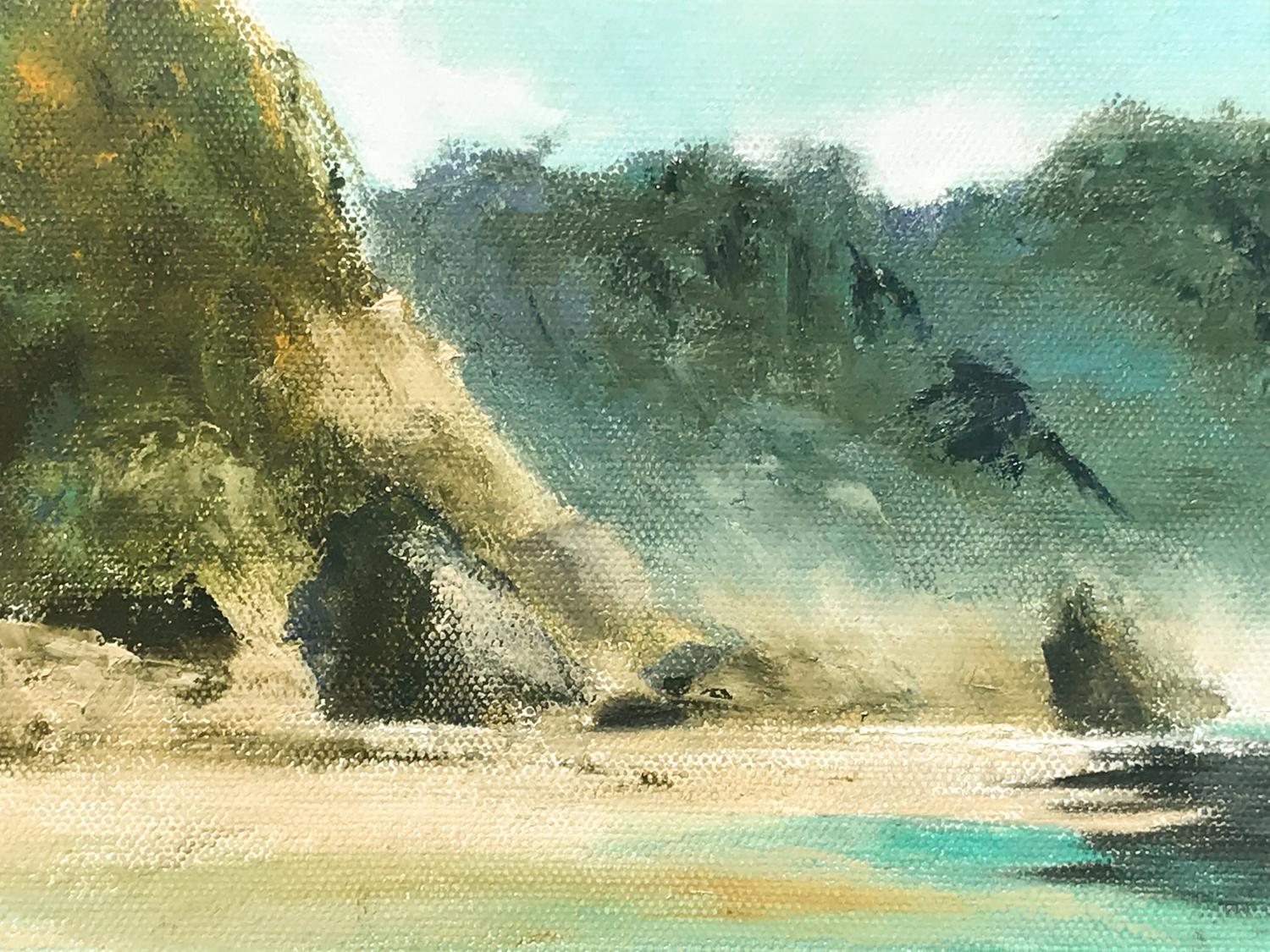 Aqua Dreamscape, Oil Painting - Beige Landscape Painting by Mandy Main