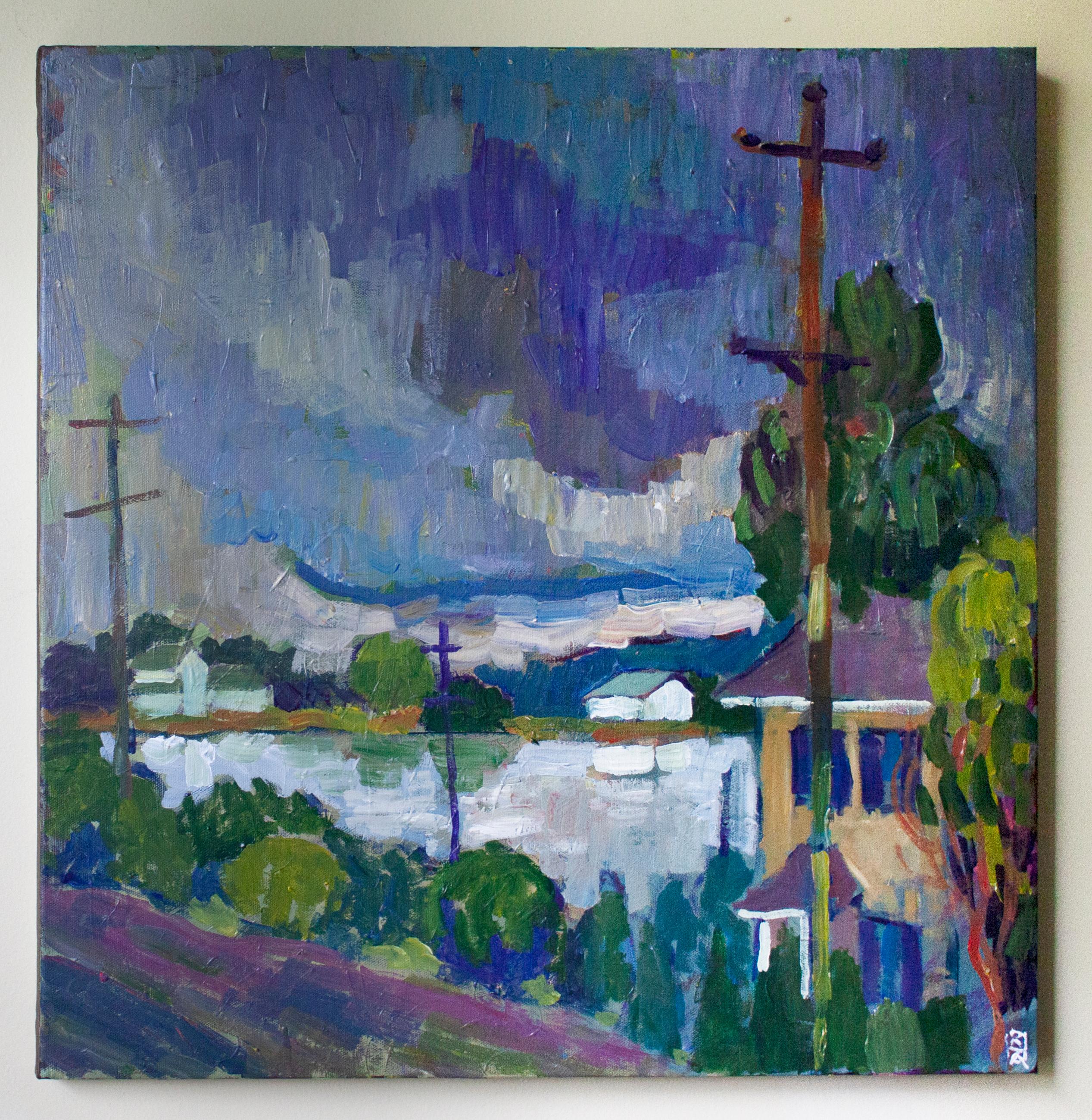 Storm over C&D Canal, Original Painting - Abstract Expressionist Art by Robert Hofherr