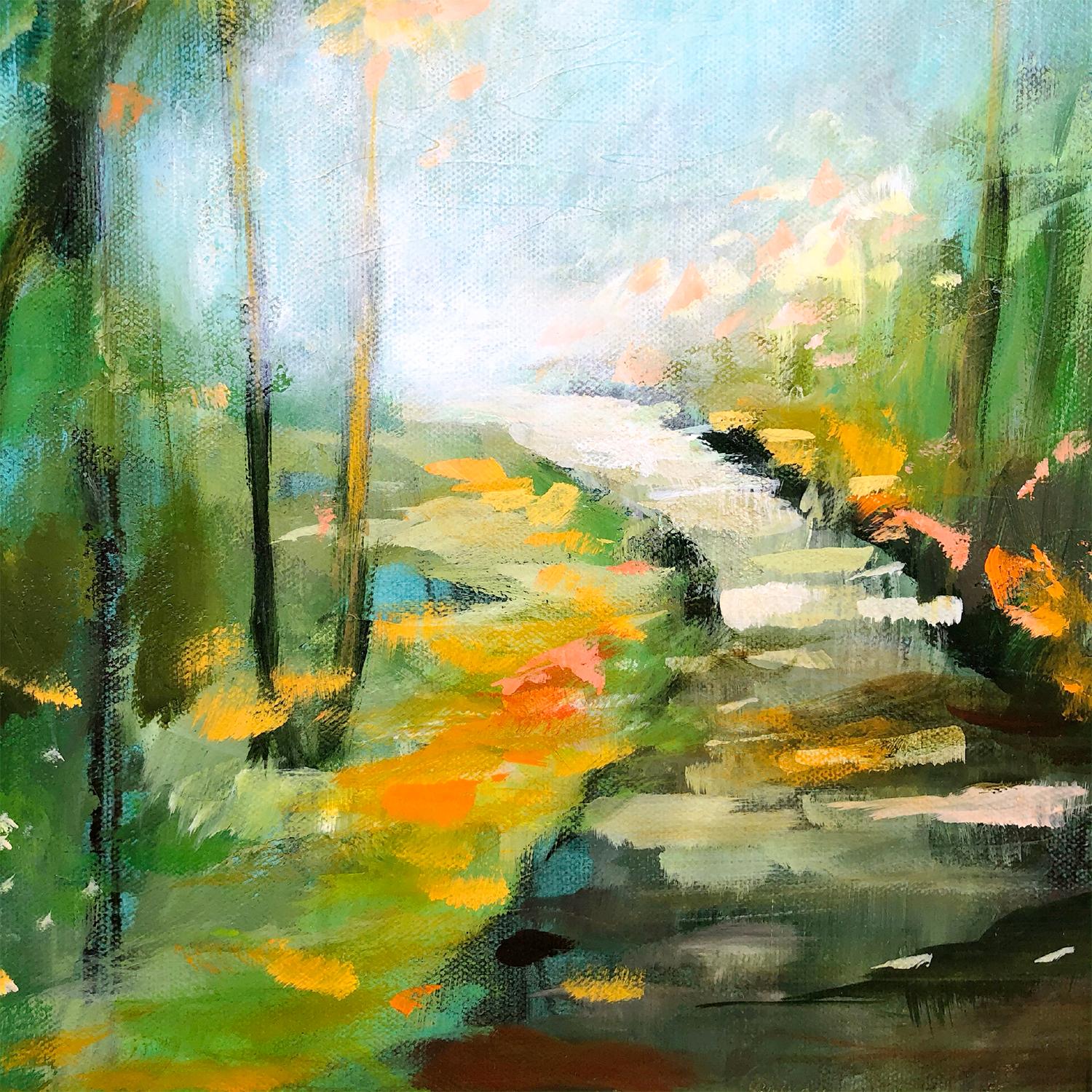 Candy Corn Woods, Original Painting - Abstract Impressionist Art by Drew Noel Marin