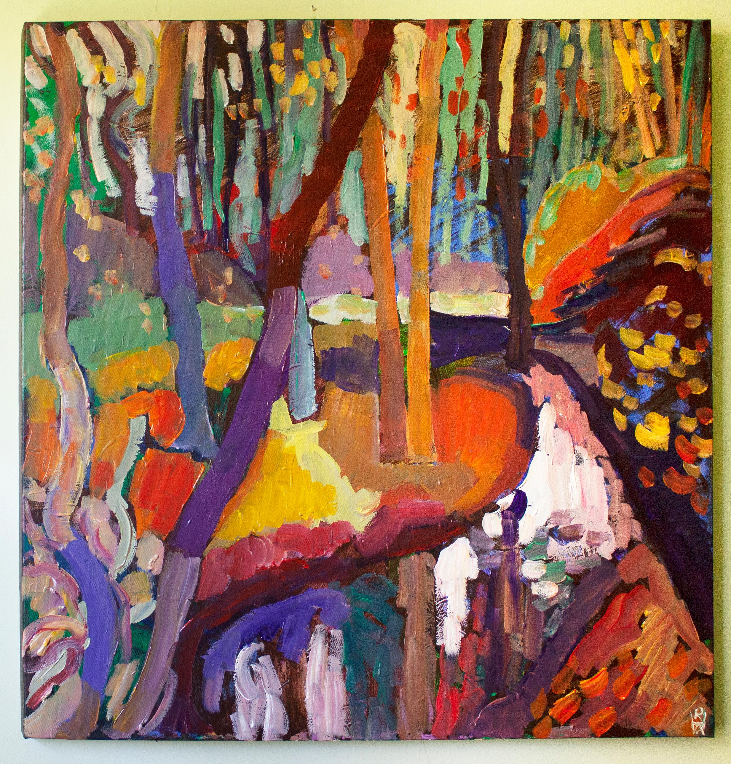 October Woodlands, Original Painting - Brown Landscape Painting by Robert Hofherr