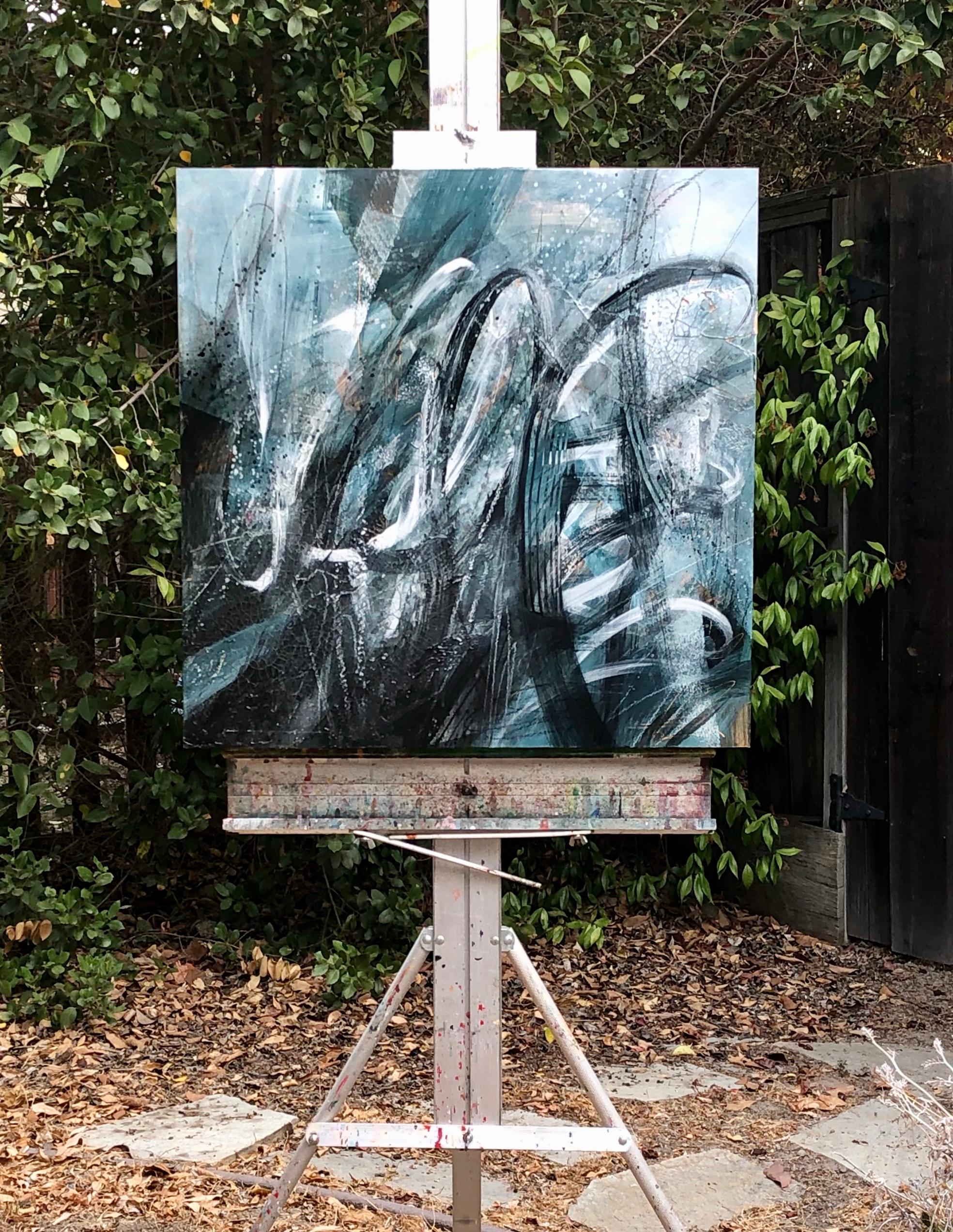 <p>Artist Comments<br />A rhythmic abstract expressionist painting in looping strokes of green, black, white and peach, with a special crackle finish to add a weathered appearance. For Courtney Jacobs, painting is an intuitive process that requires