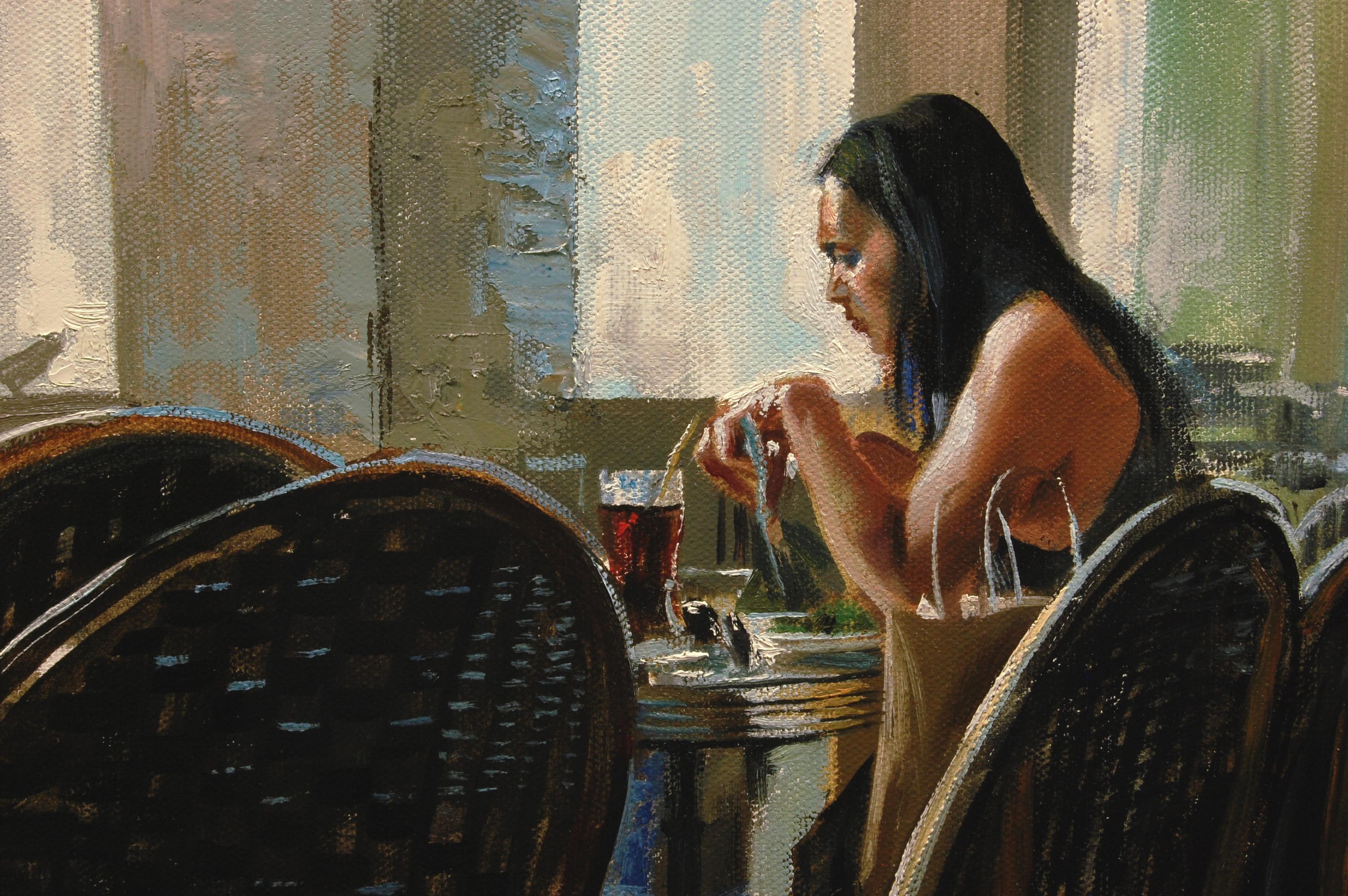 <p>Artist Comments<br />In this painting, artist Onelio Marrero endeavored to convey the atmosphere of al fresco dining. Onelio often paints scenes of people in restaurant settings with a touch of the sitter's introspective solitude. The woman here