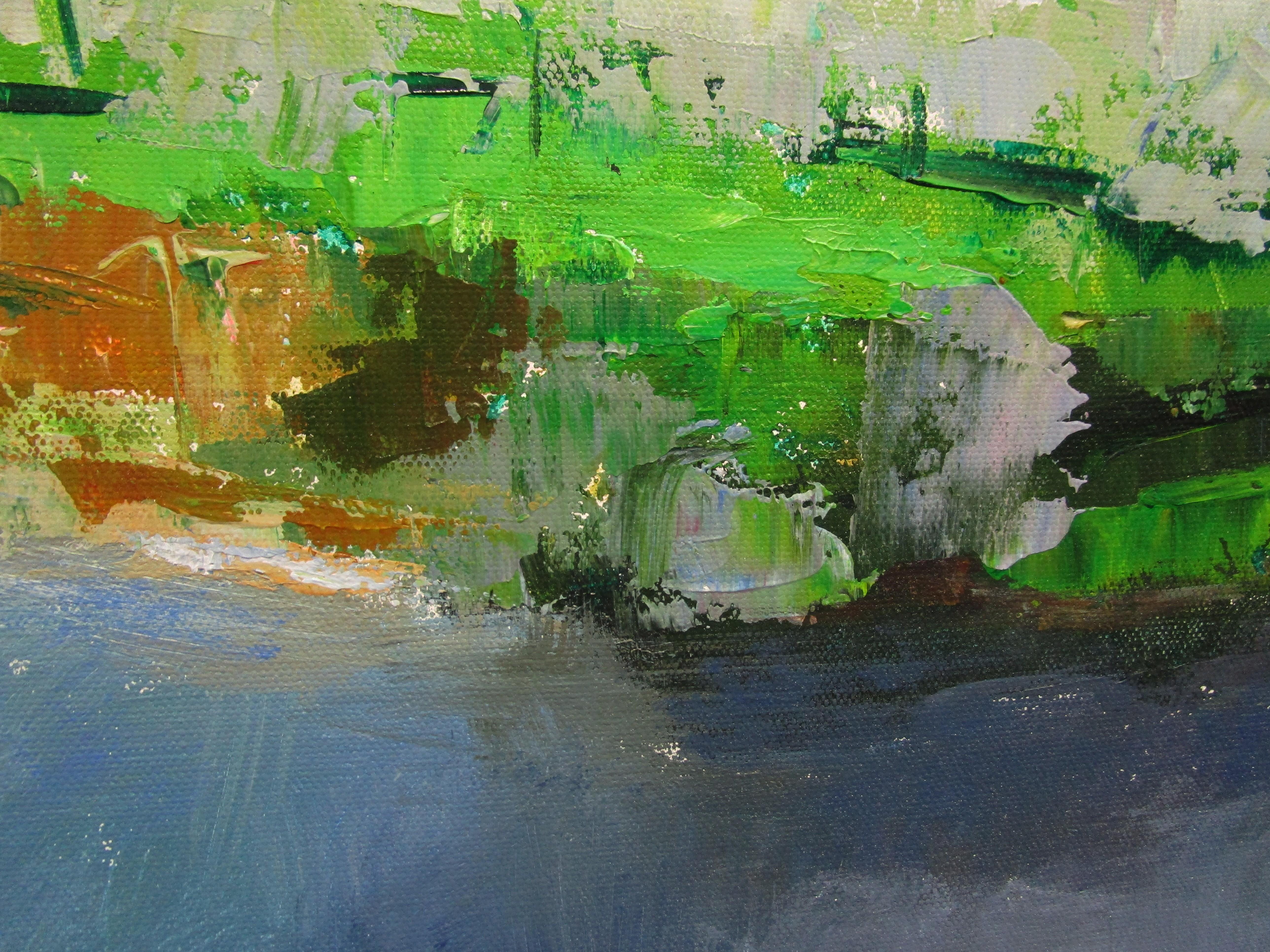 Peinture d'origine représentant une rivière et des olives, Provence 1