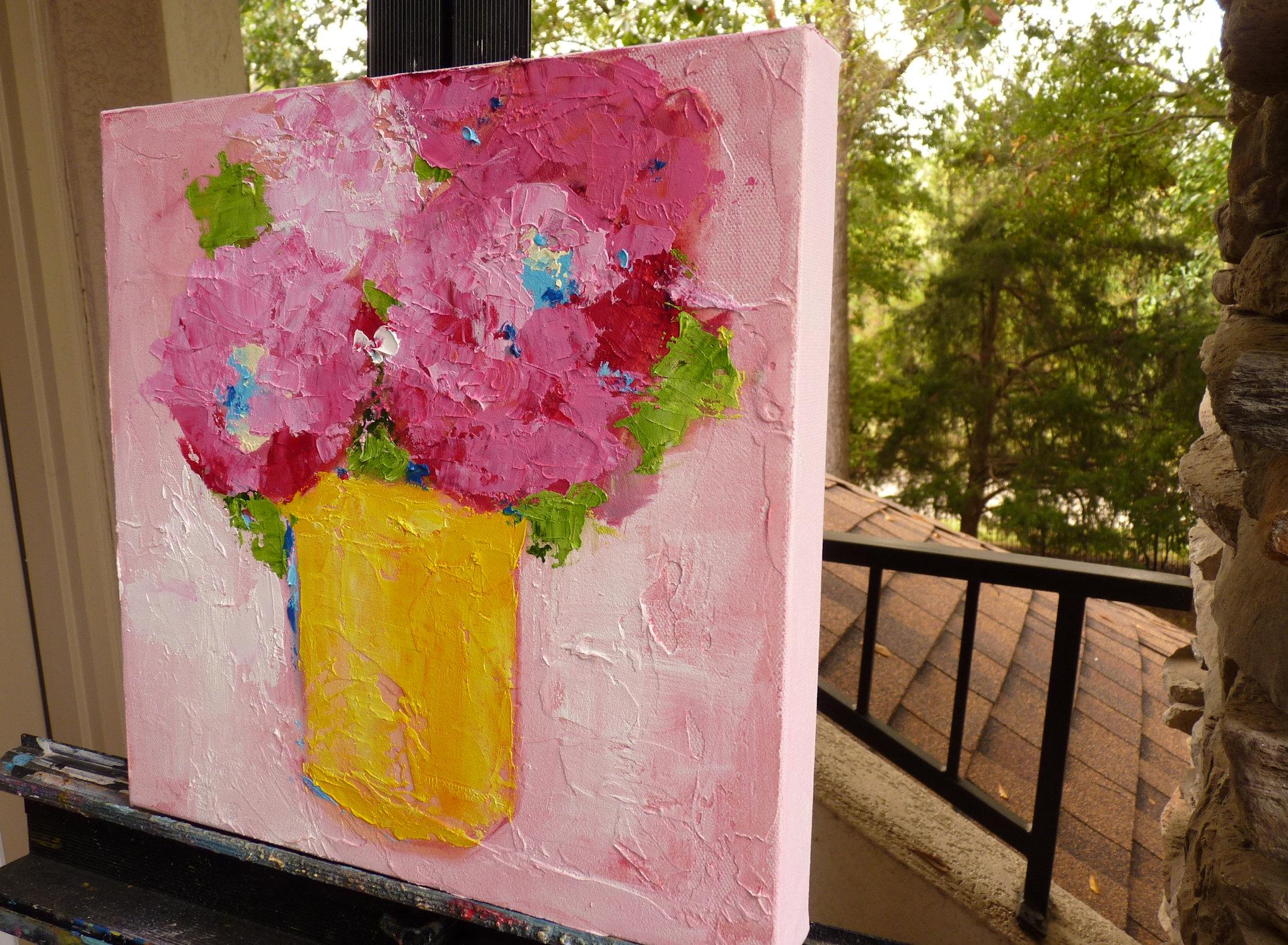 Peinture à l'huile rose pâle - Impressionnisme abstrait Art par Judy Mackey