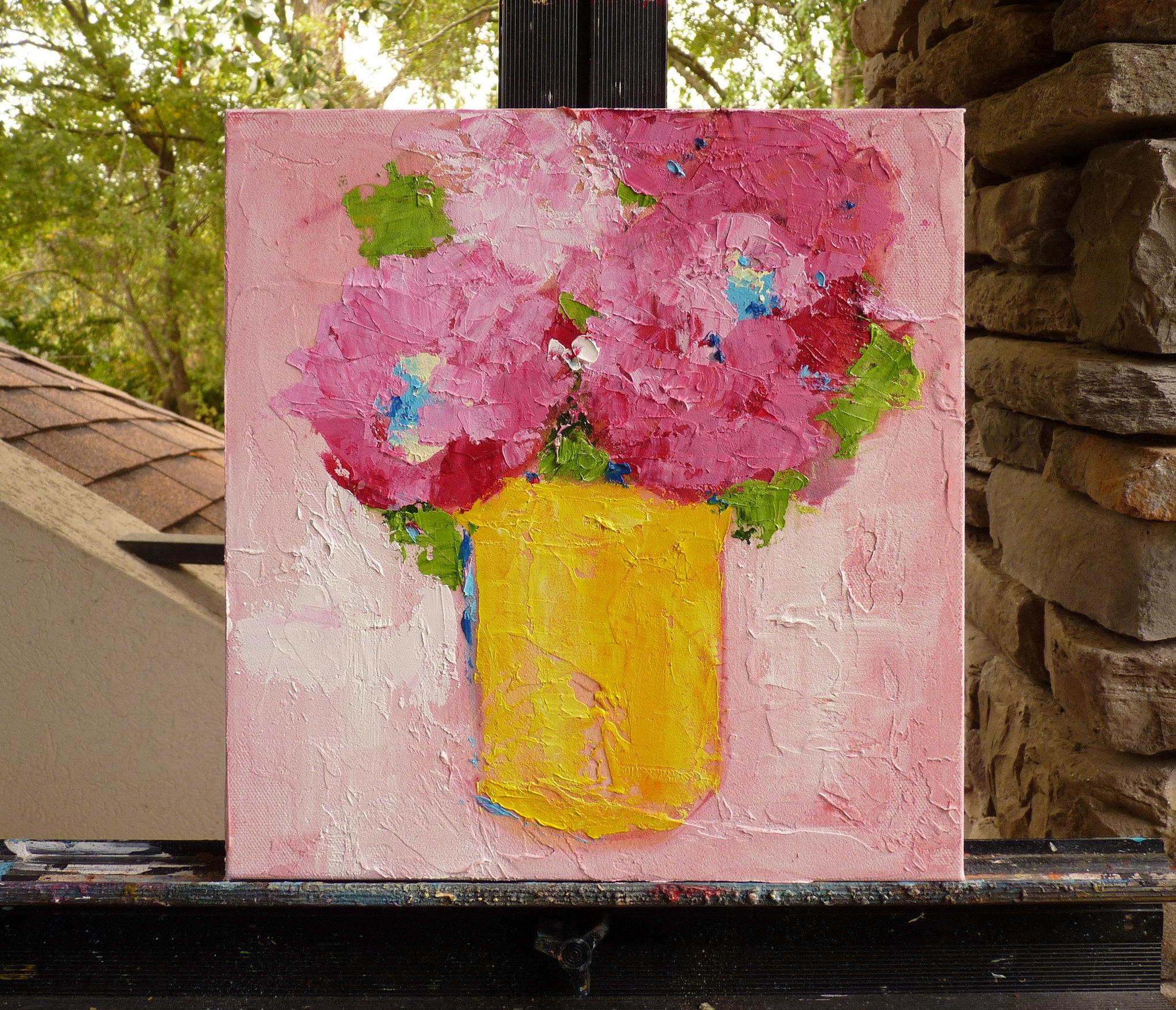 <p>Commentaires de l'artiste<br />Nature morte impressionniste et chaleureuse de pivoines roses sur un fond rose. 