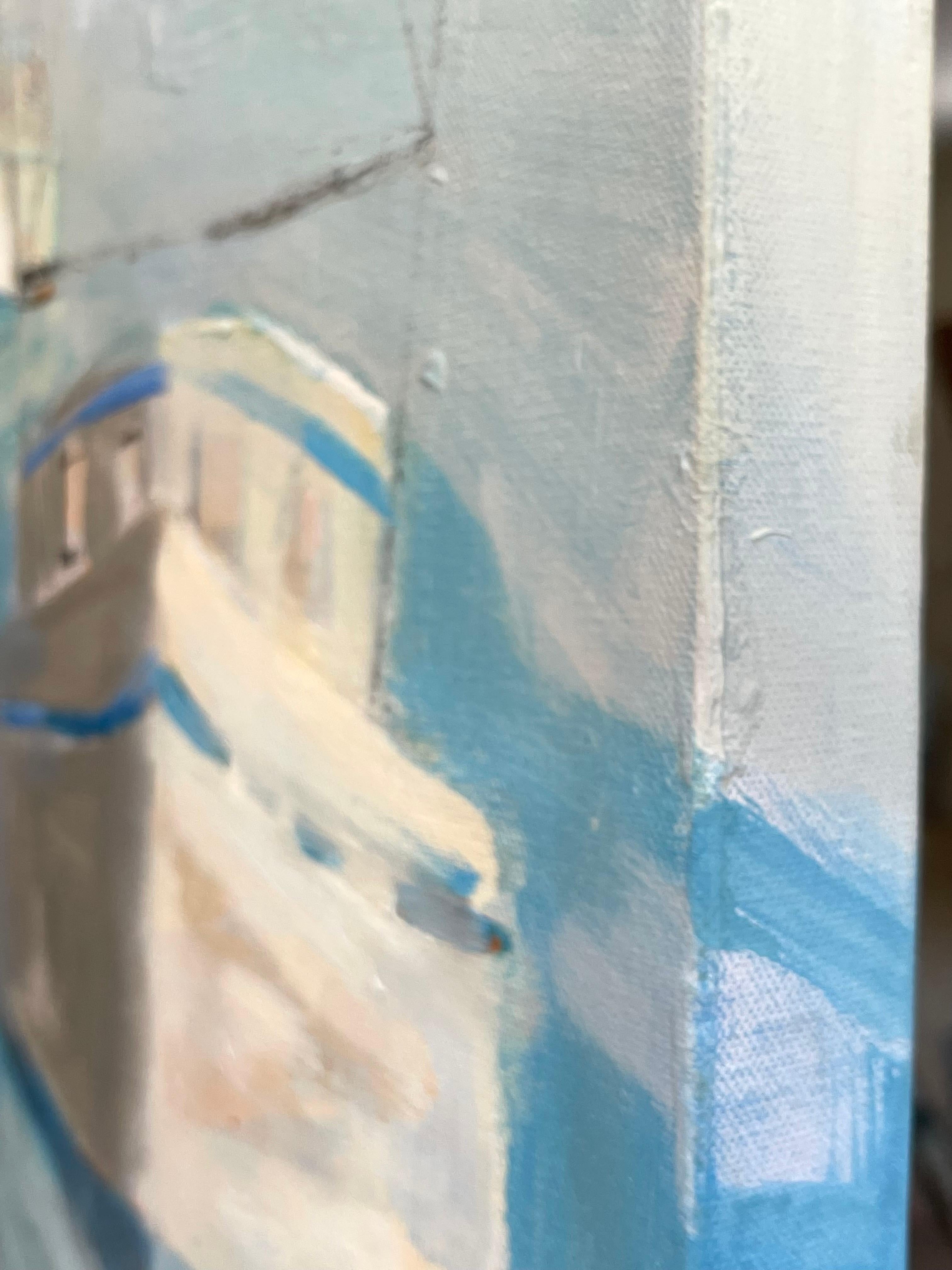Caravan at Sea, Original Painting - Blue Landscape Painting by Patricia Fabian